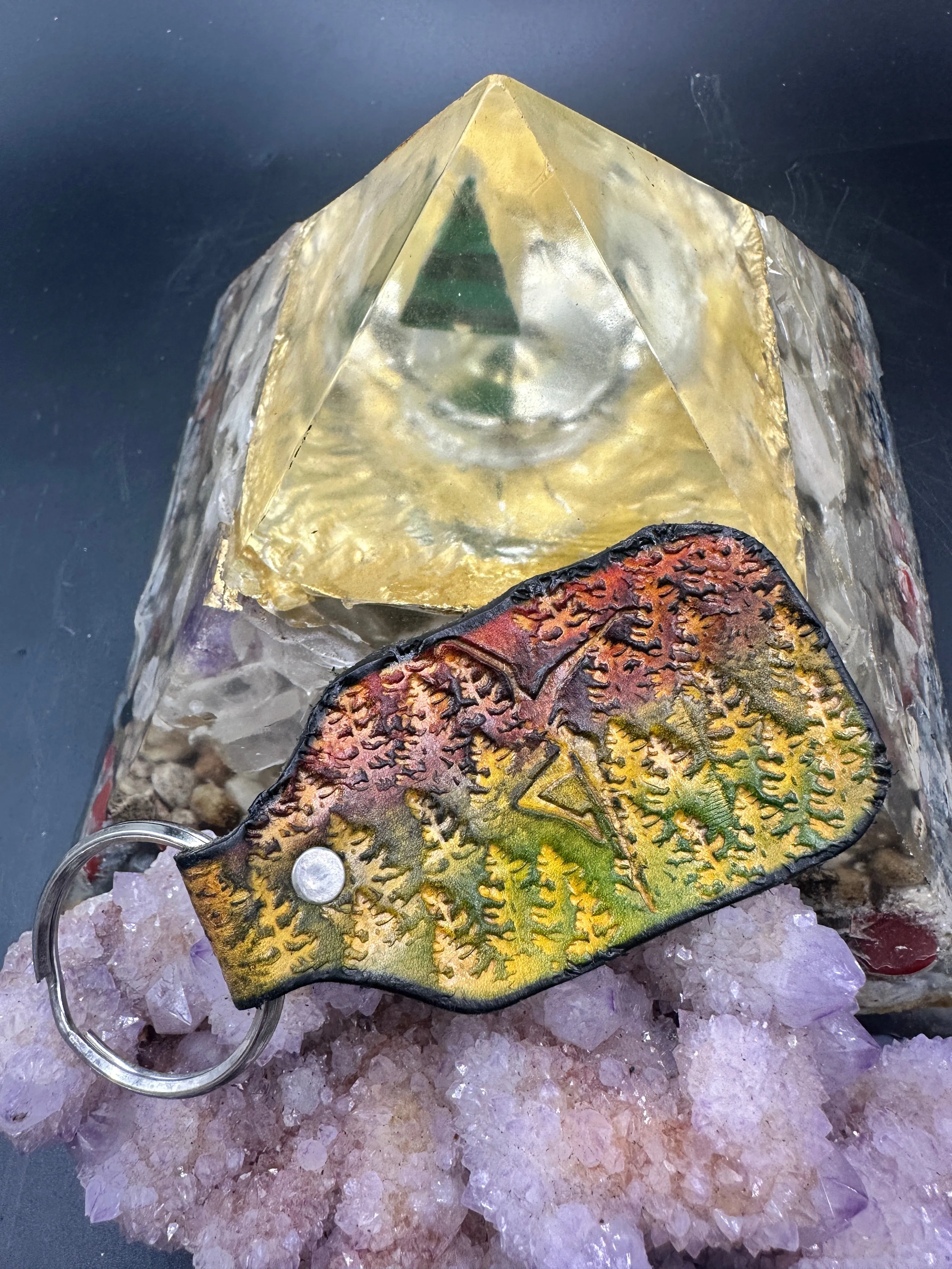 Stamped Leather Keychain - Dave Matthews Fire Dancer
