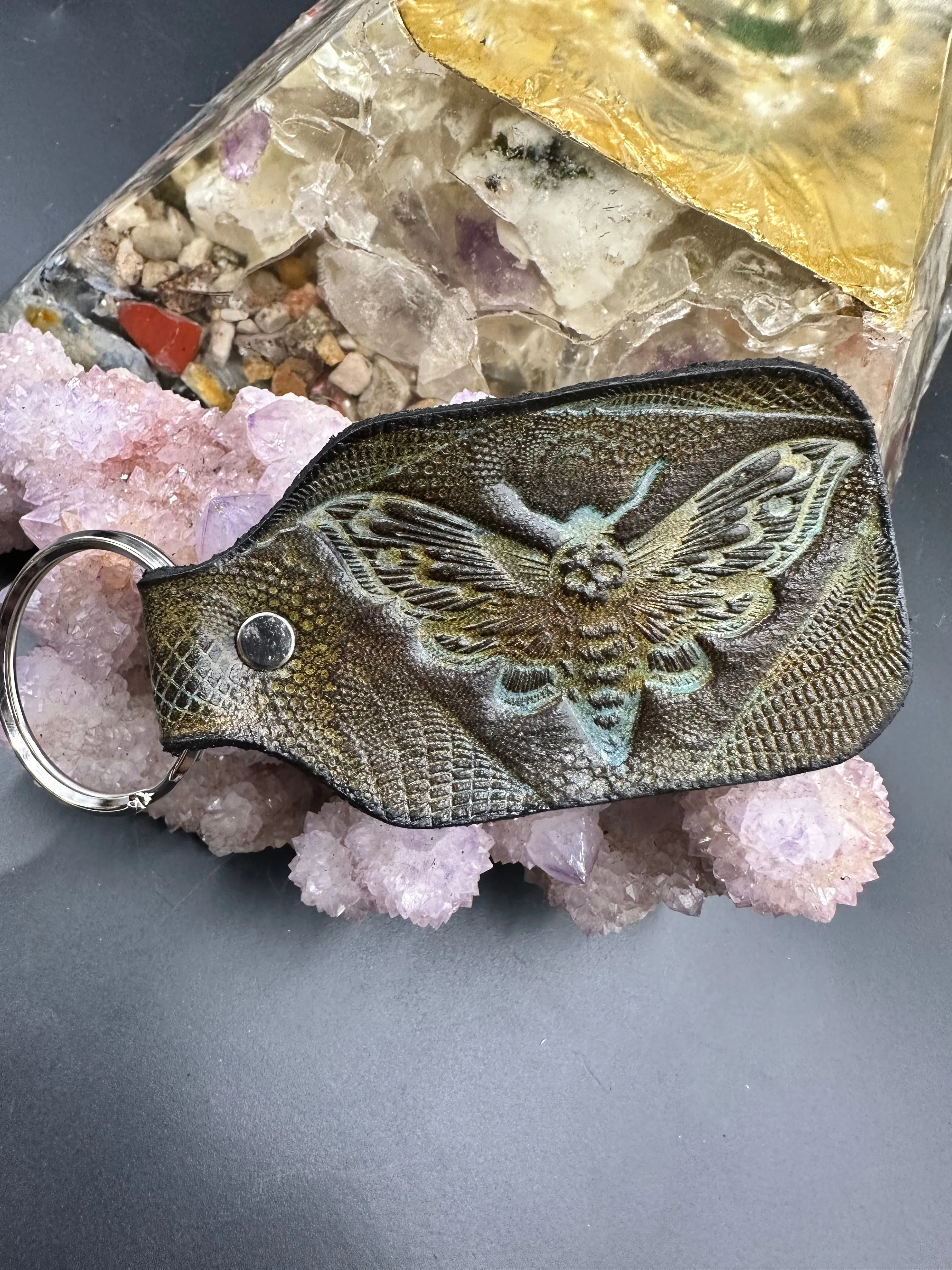 Stamped Leather Keychain - Death Moth