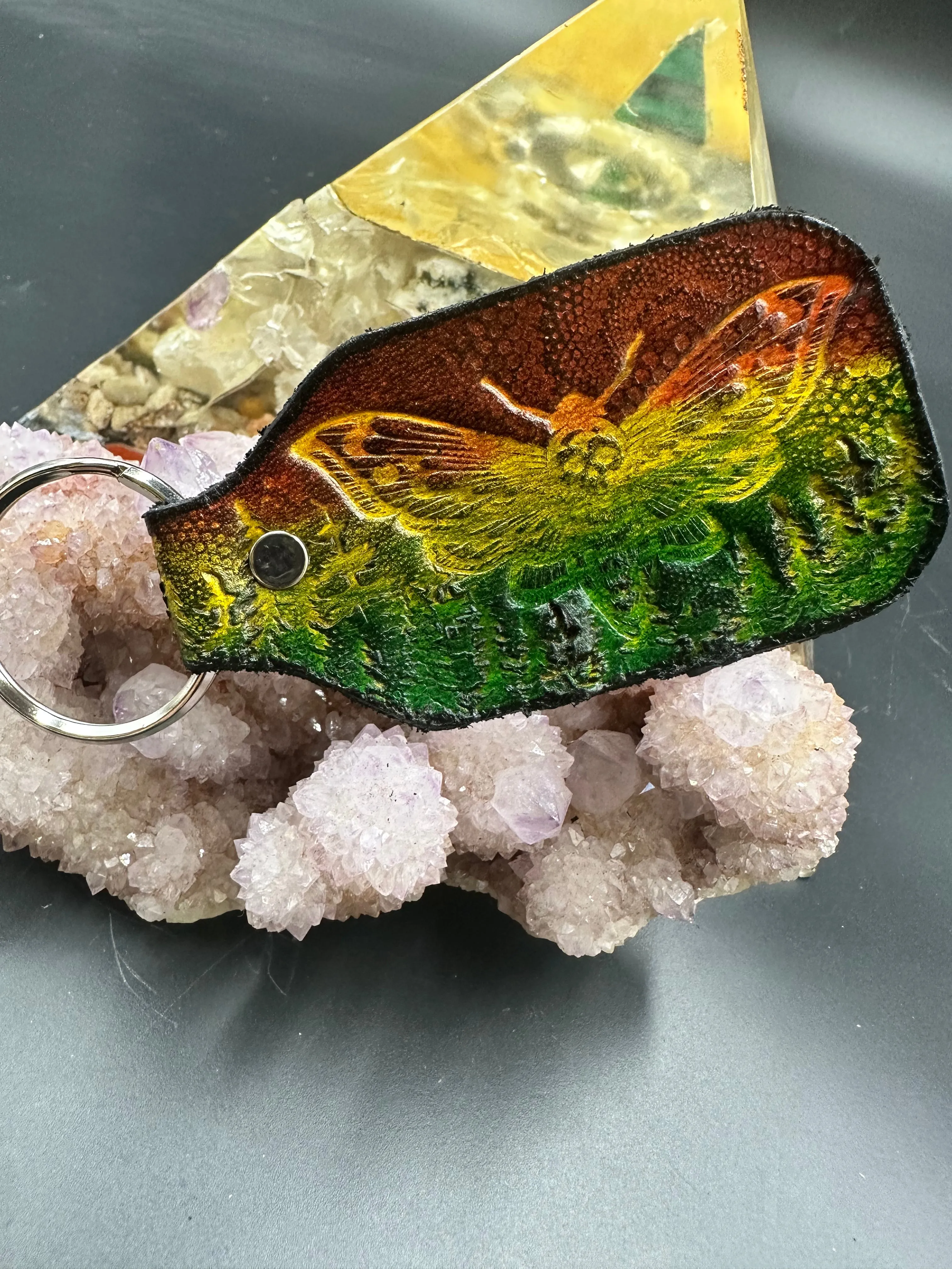 Stamped Leather Keychain - Death Moth