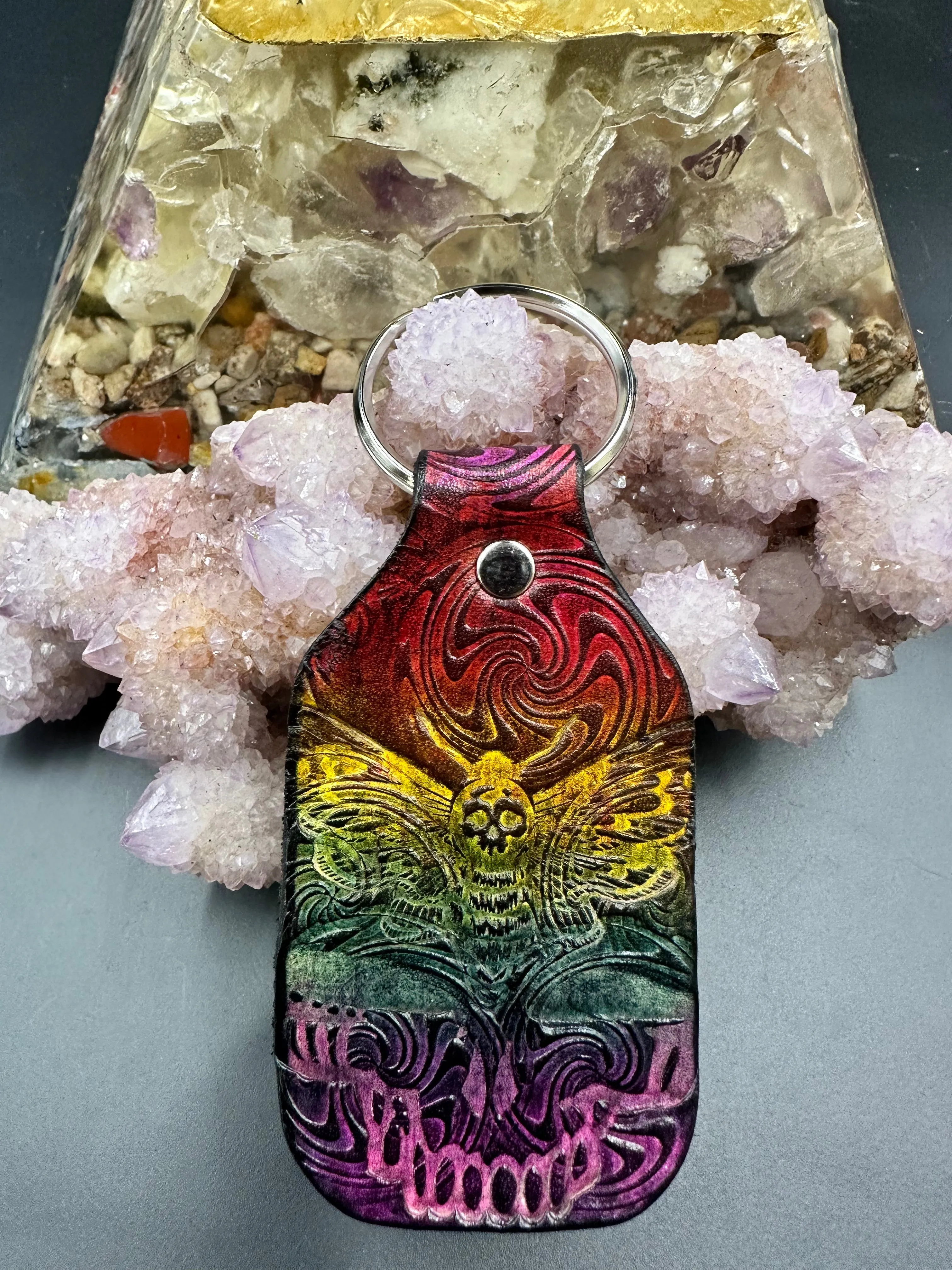Stamped Leather Keychain - Death Moth