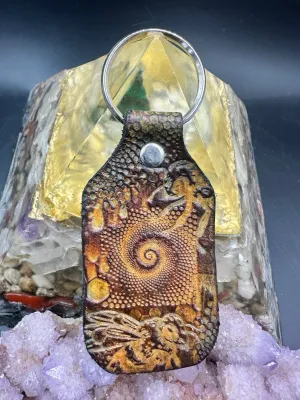 Stamped Leather Keychain - Dot Spiral