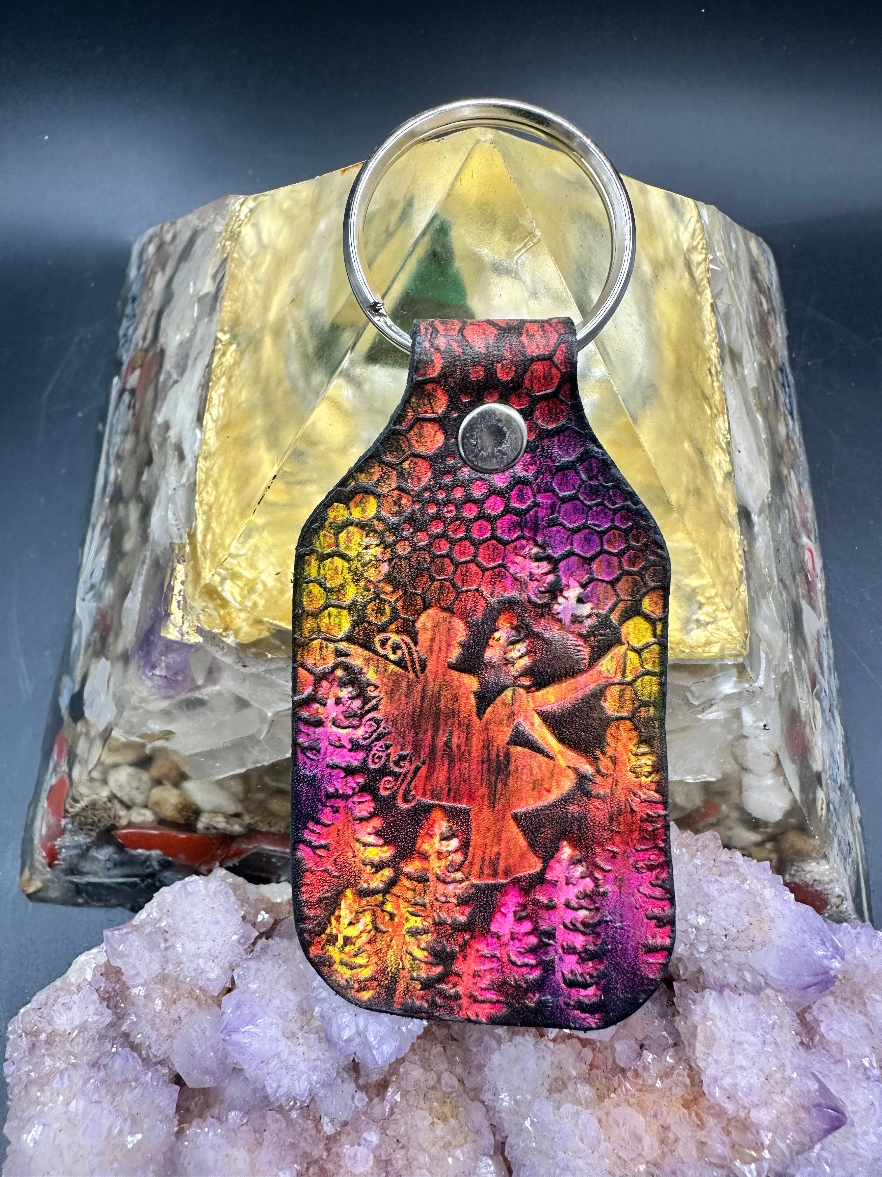 Stamped Leather Keychain - Fairy on Mushroom