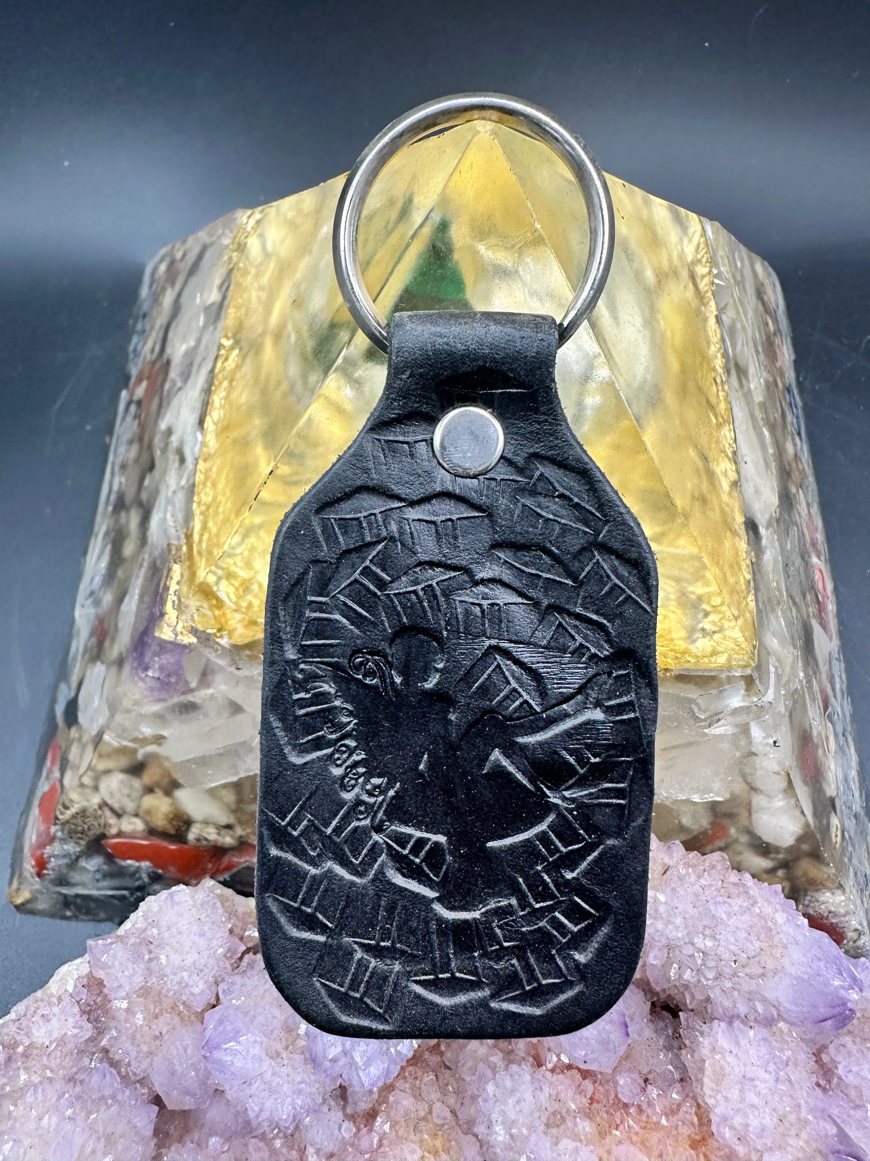 Stamped Leather Keychain - Fairy on Mushroom