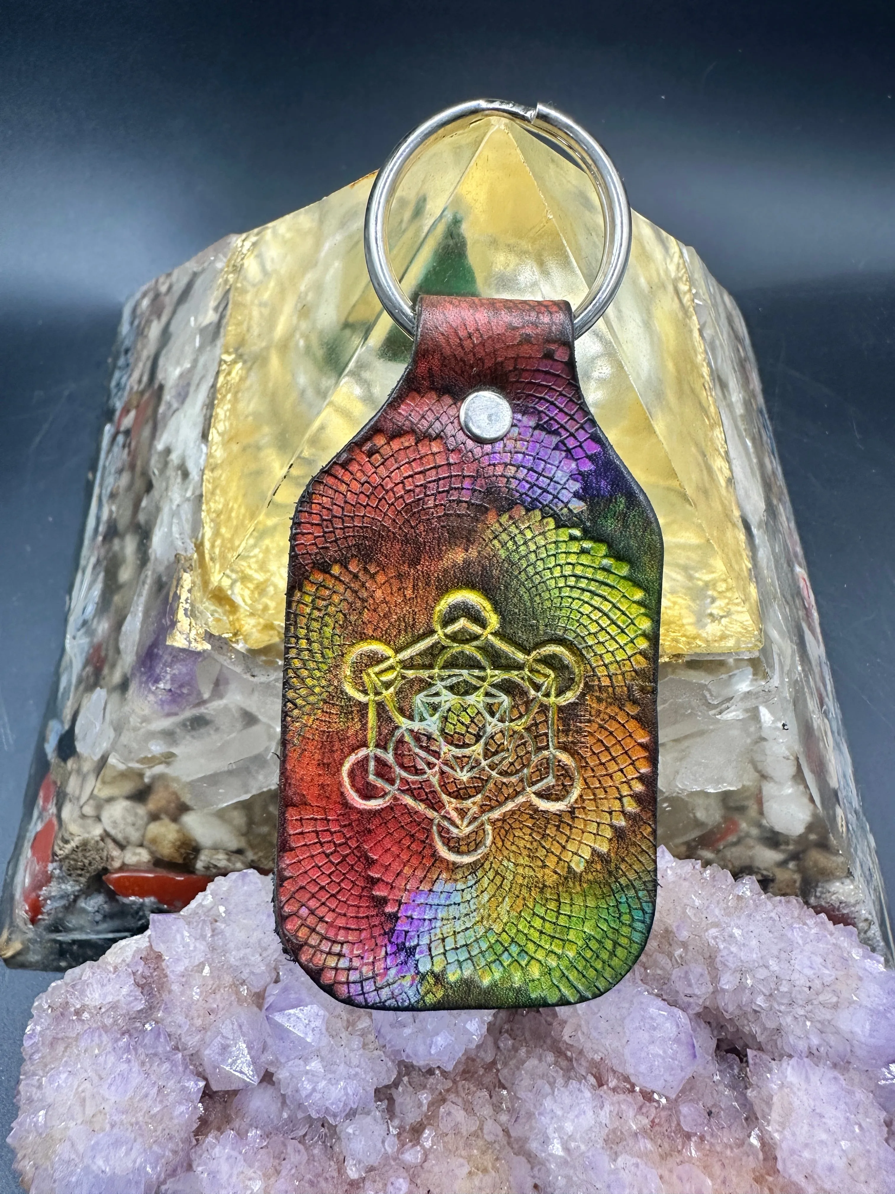 Stamped Leather Keychain - Fruit of Life