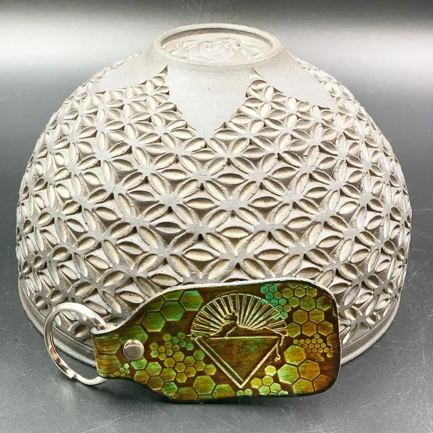 Stamped Leather Keychain - Grateful Cats Under the Stars
