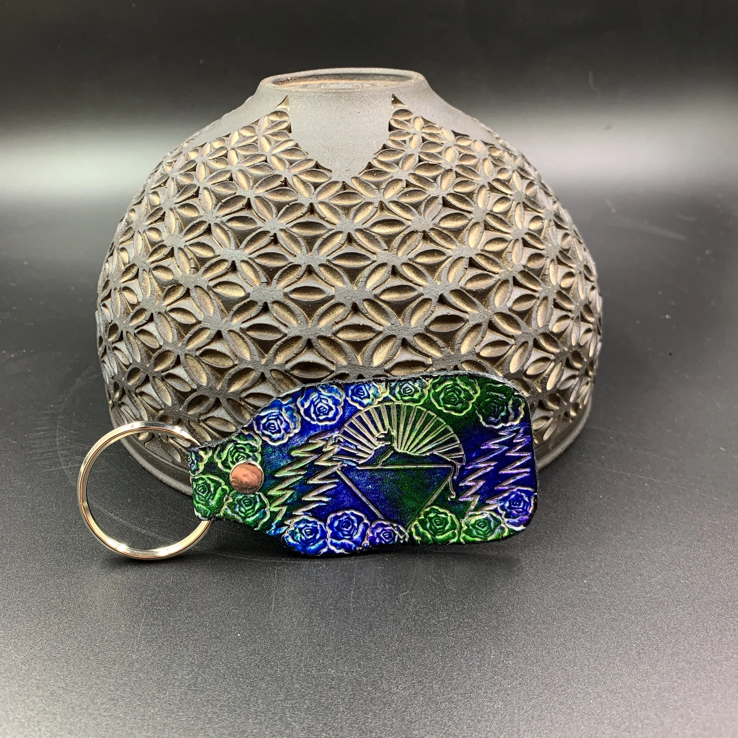 Stamped Leather Keychain - Grateful Cats Under the Stars