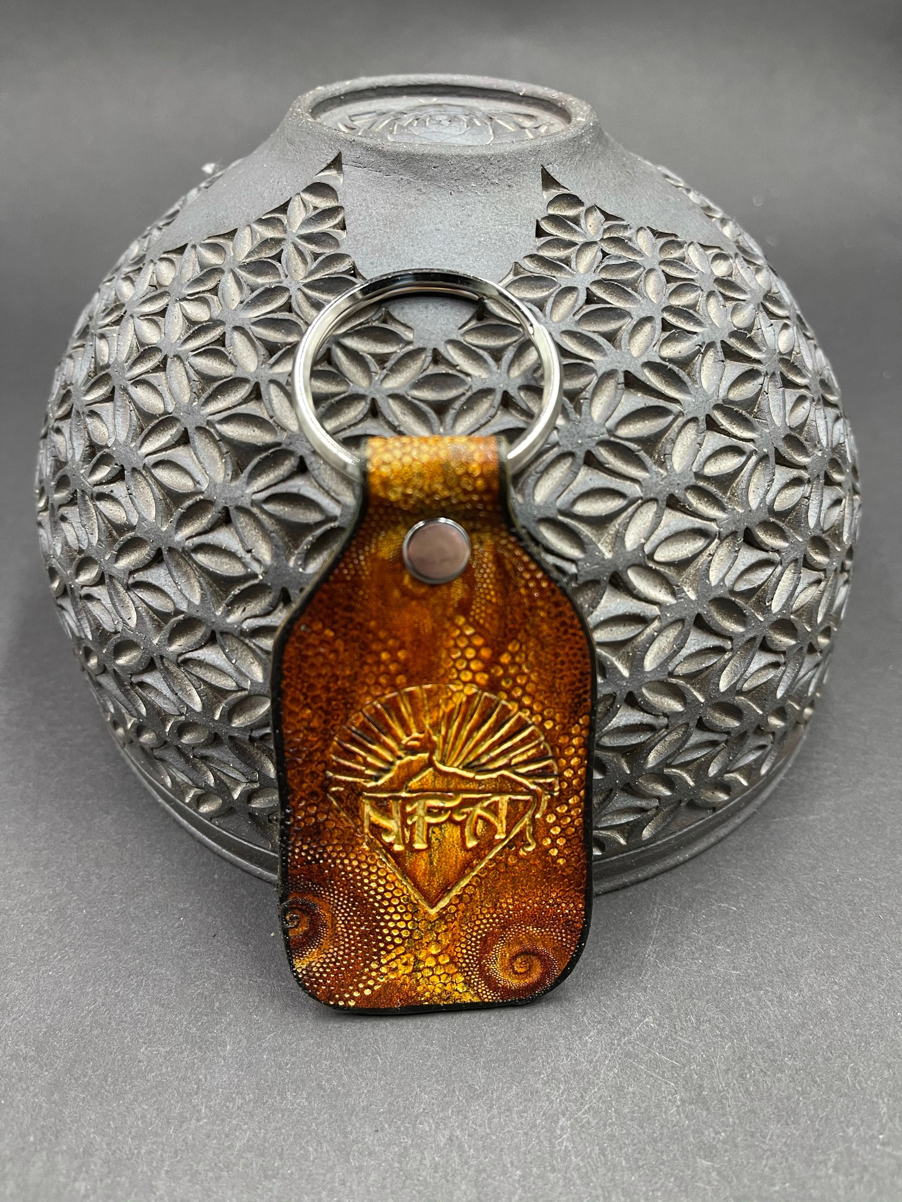Stamped Leather Keychain - Grateful Cats Under the Stars