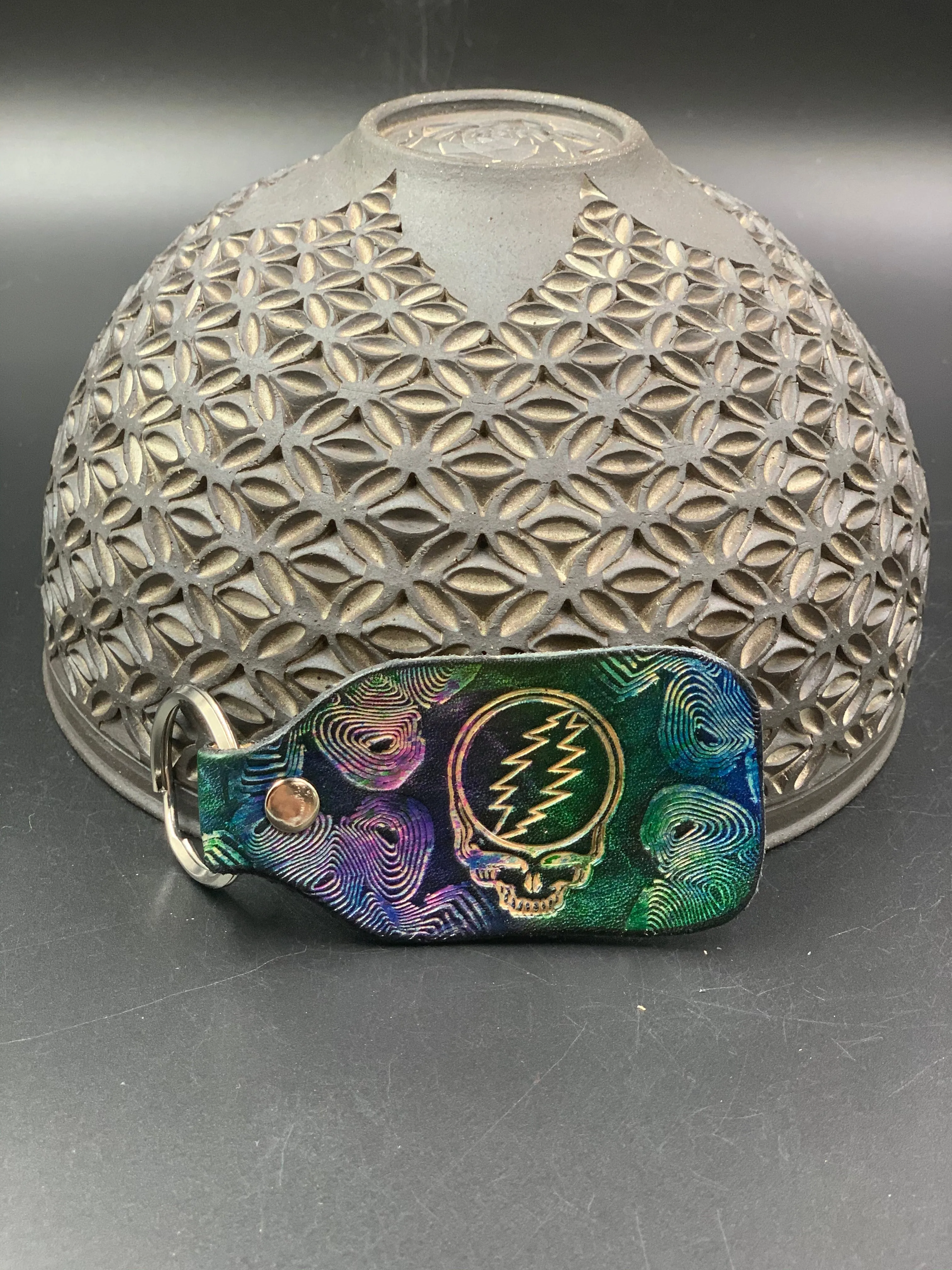 Stamped Leather Keychain - Grateful Full Stealie