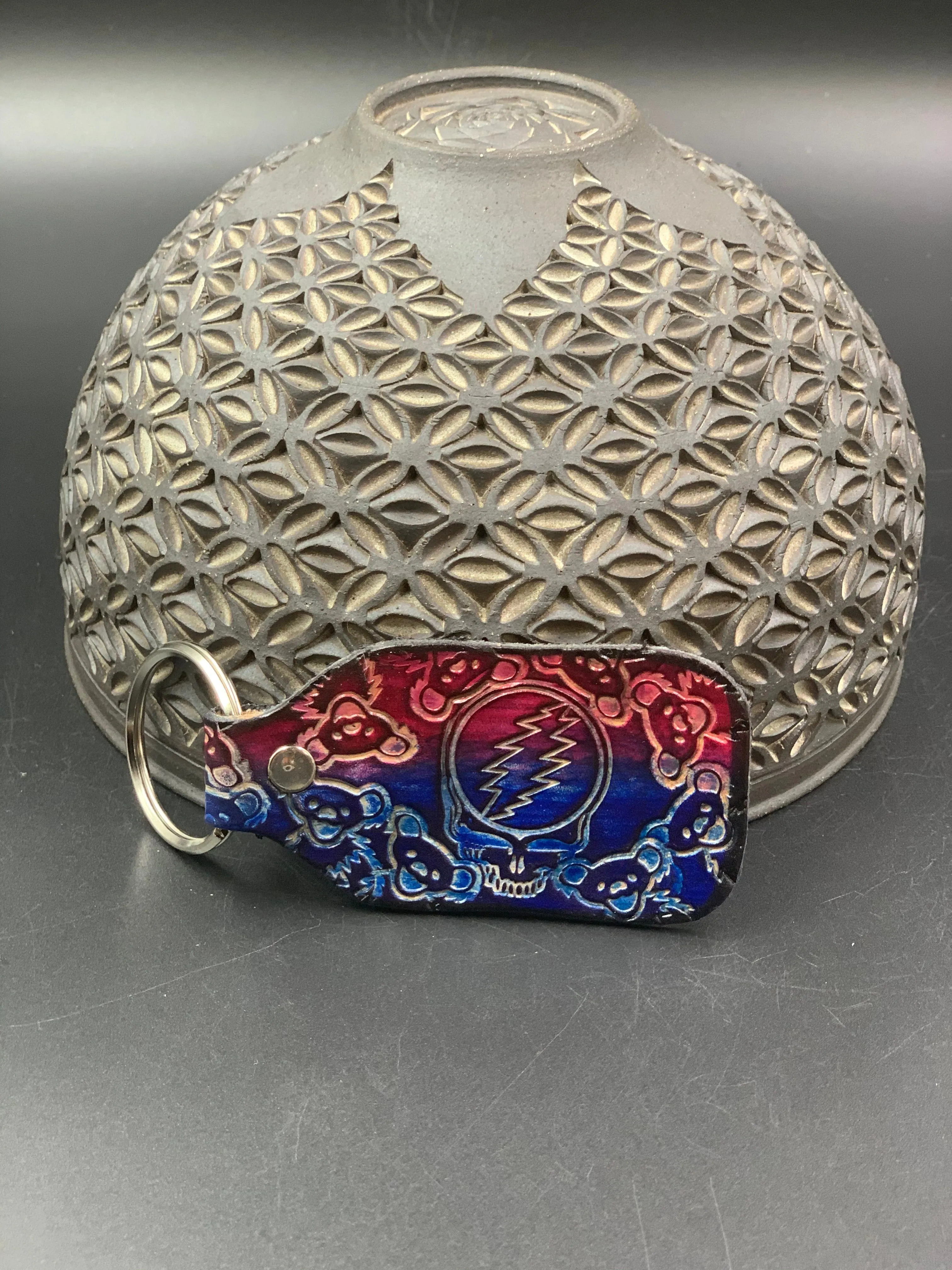 Stamped Leather Keychain - Grateful Full Stealie