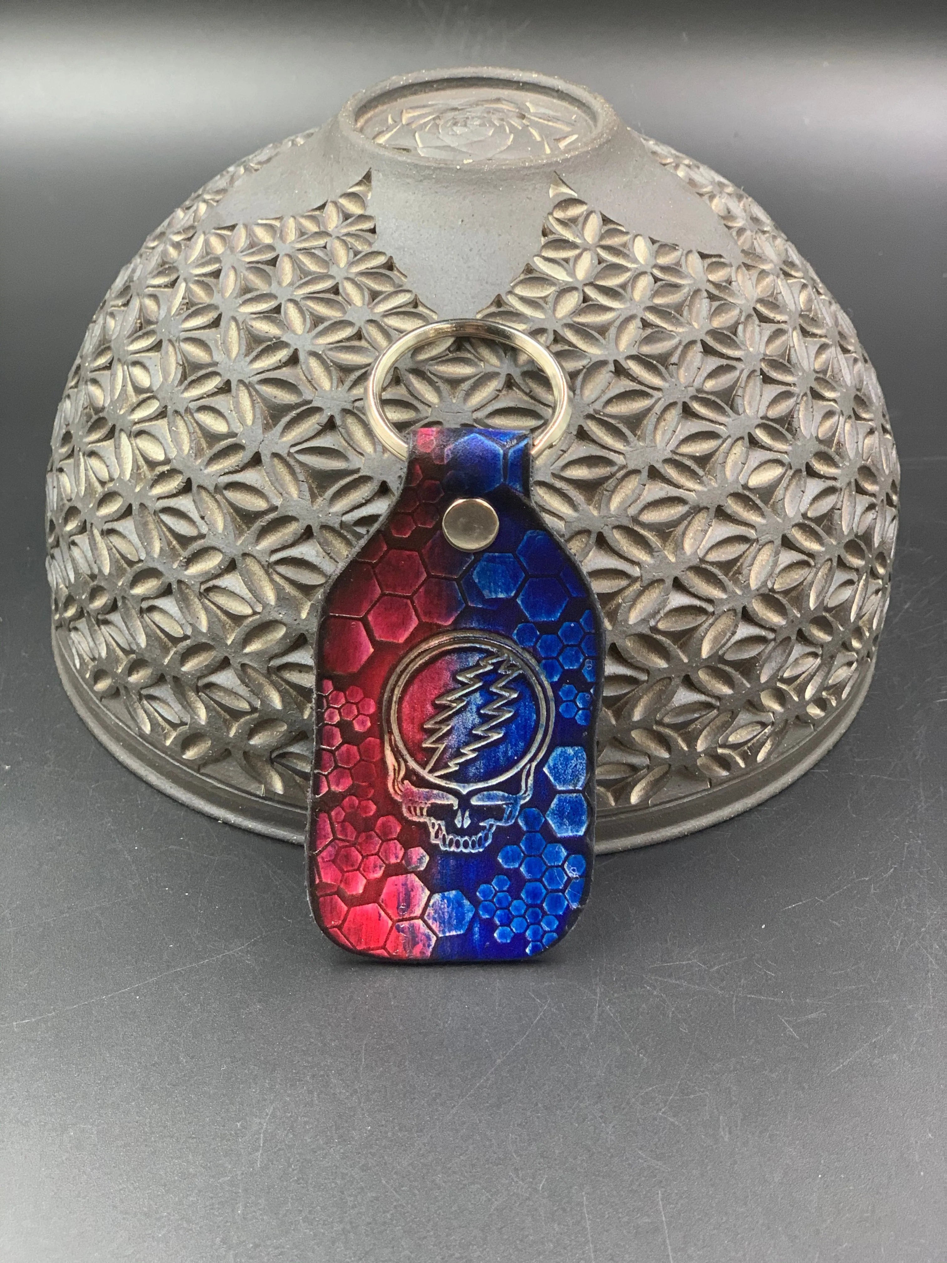 Stamped Leather Keychain - Grateful Full Stealie
