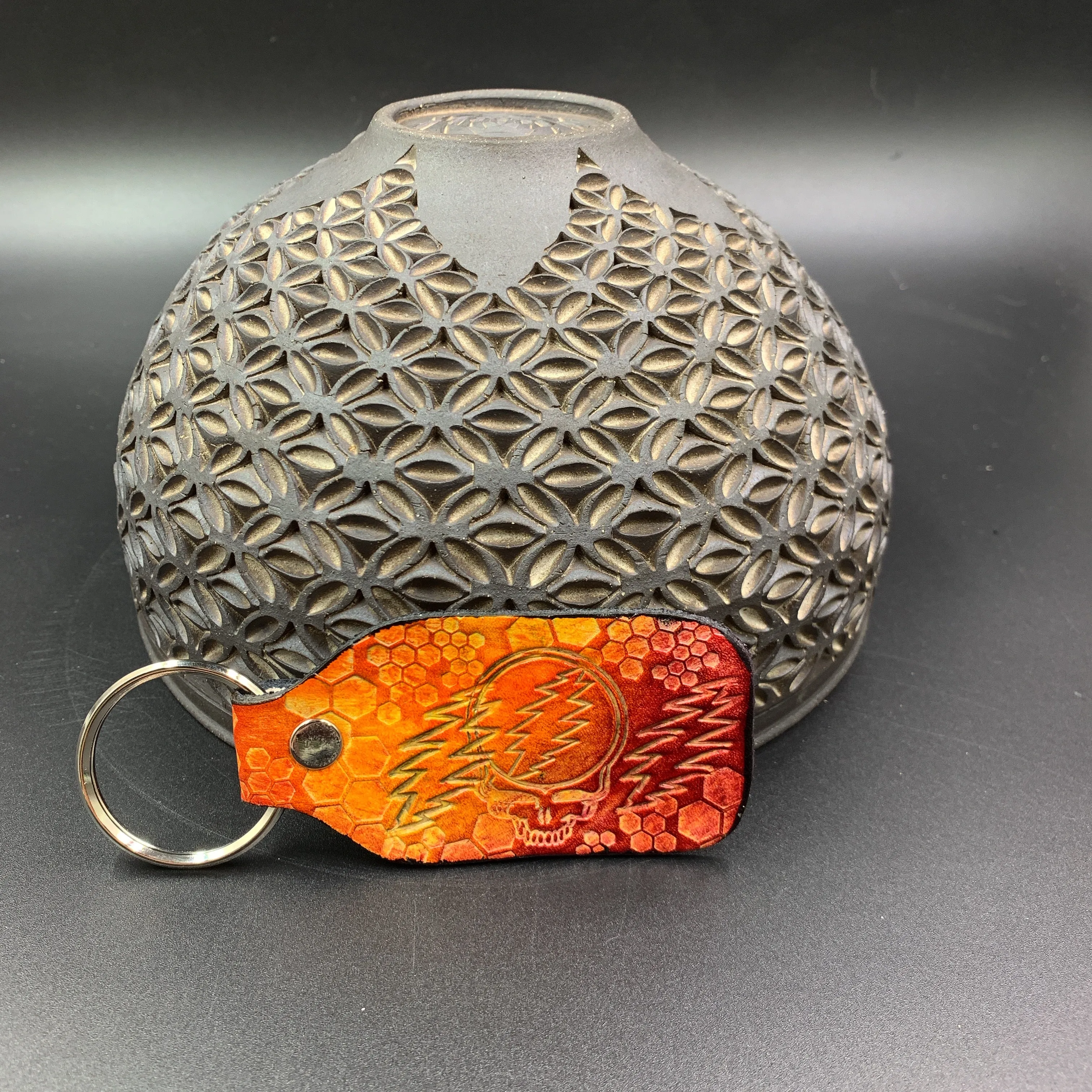 Stamped Leather Keychain - Grateful Full Stealie