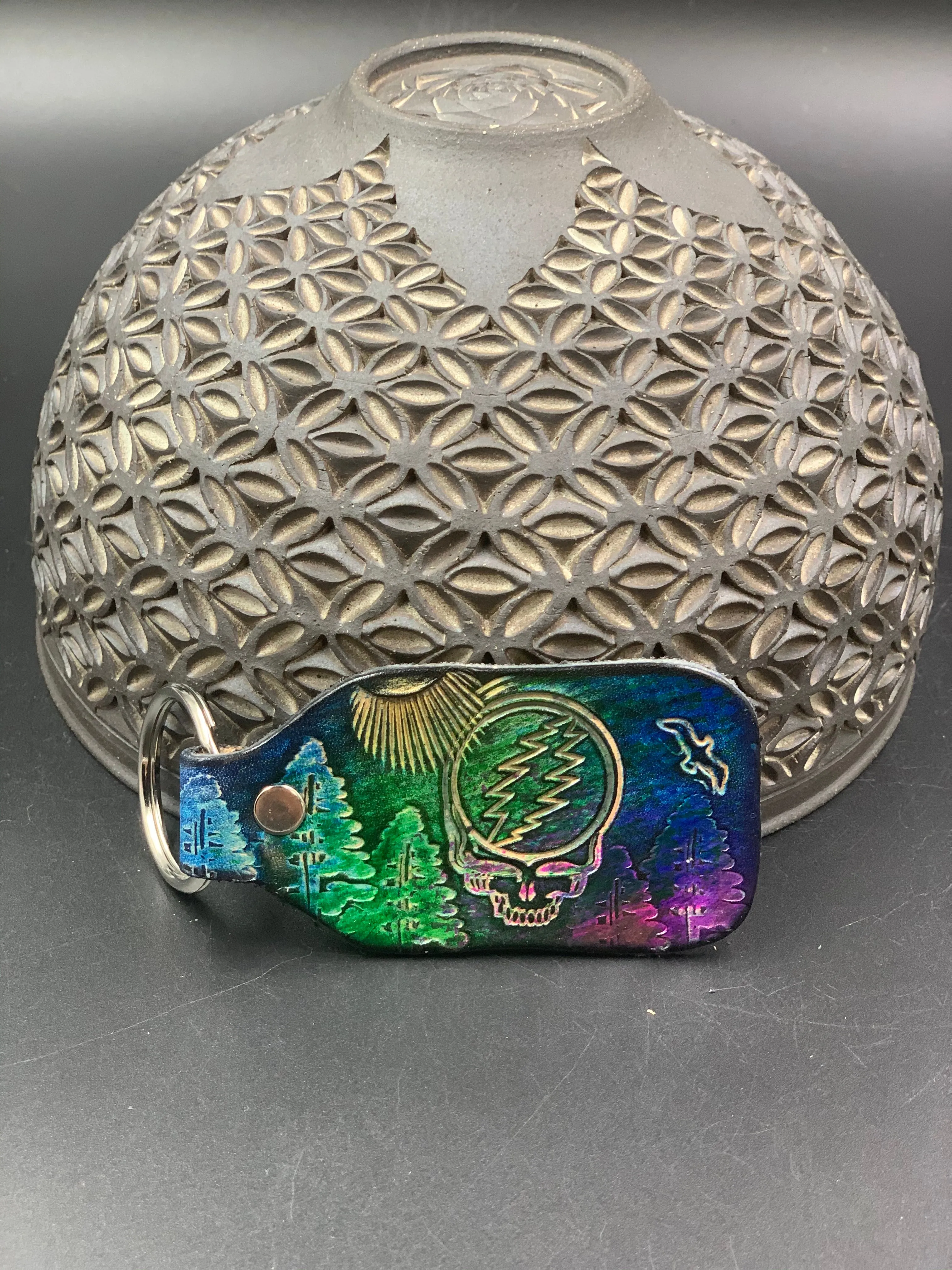 Stamped Leather Keychain - Grateful Full Stealie