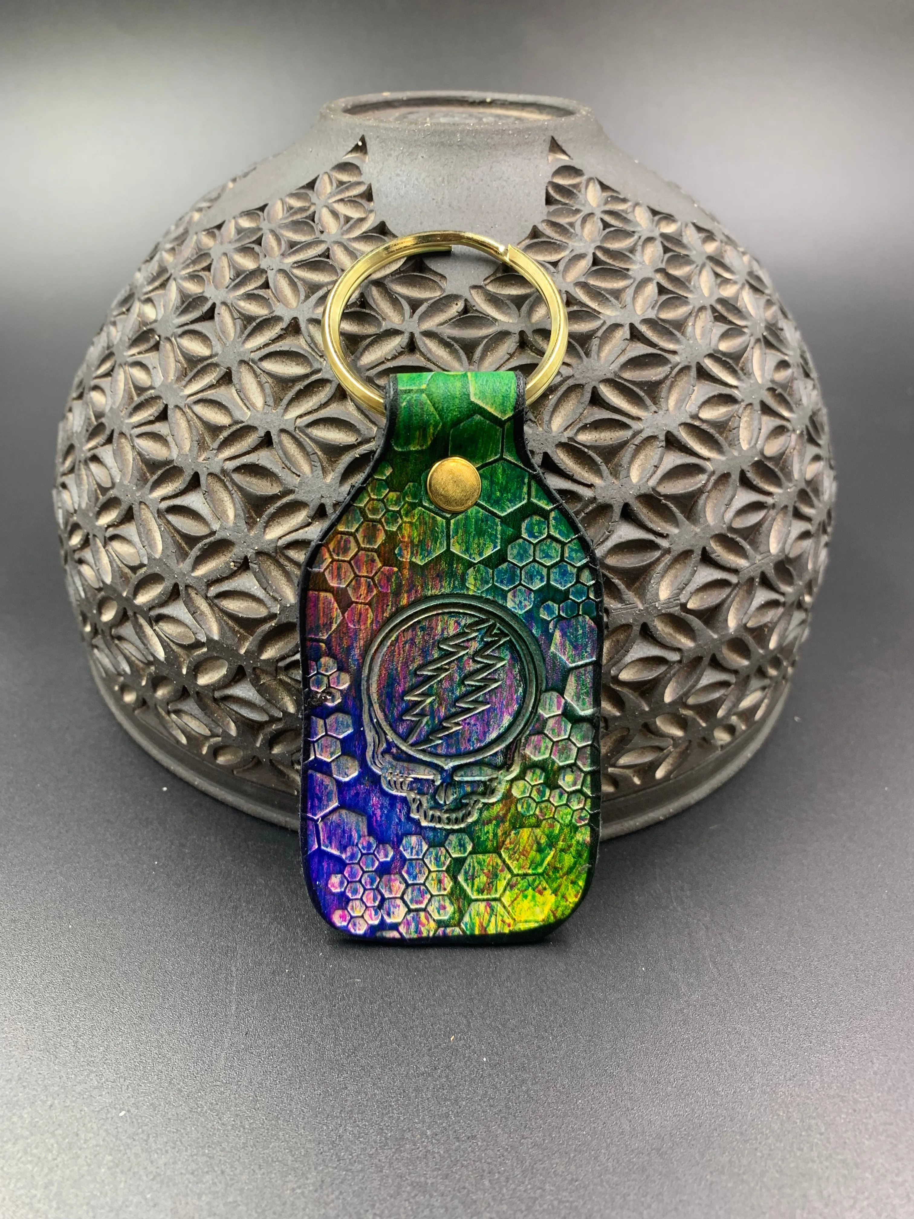 Stamped Leather Keychain - Grateful Full Stealie