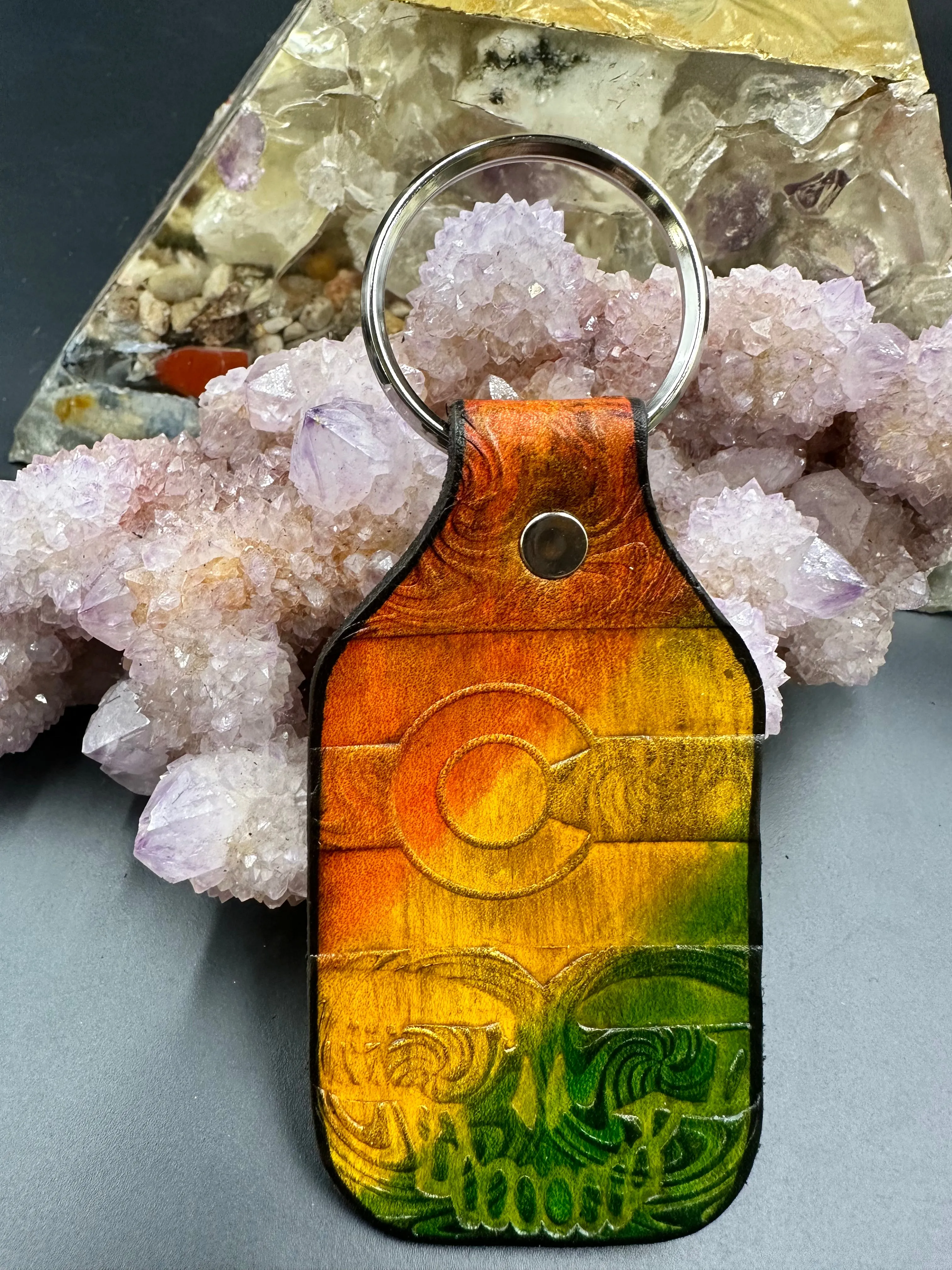 Stamped Leather Keychain - Grateful Large Stealie