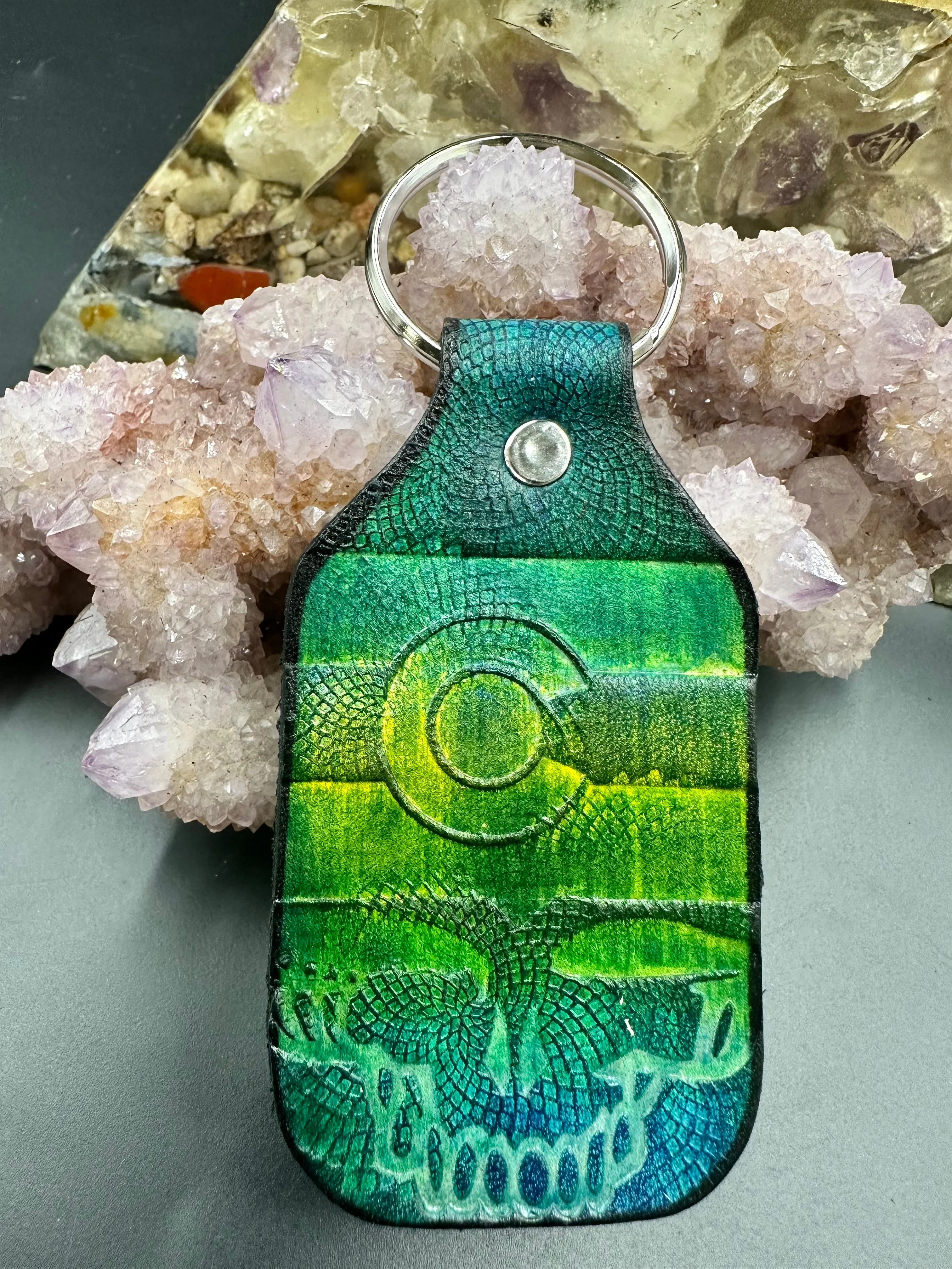 Stamped Leather Keychain - Grateful Large Stealie