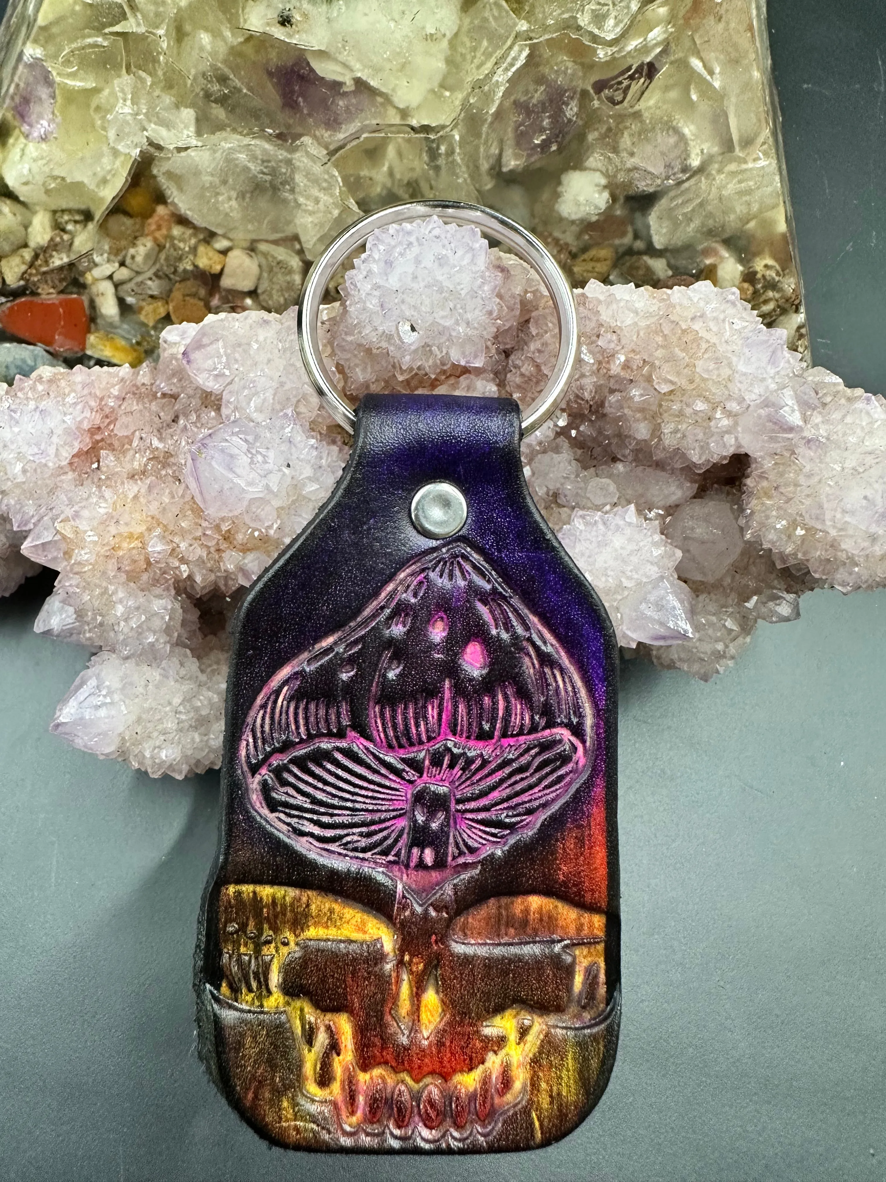 Stamped Leather Keychain - Grateful Large Stealie