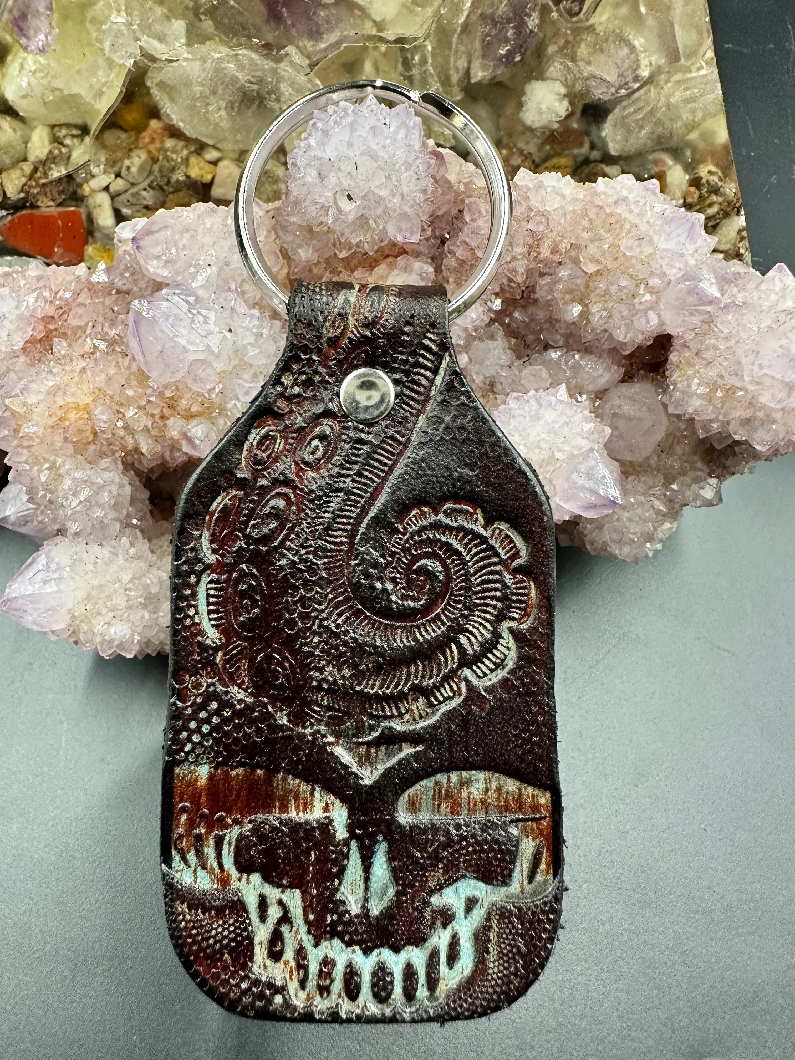 Stamped Leather Keychain - Grateful Large Stealie