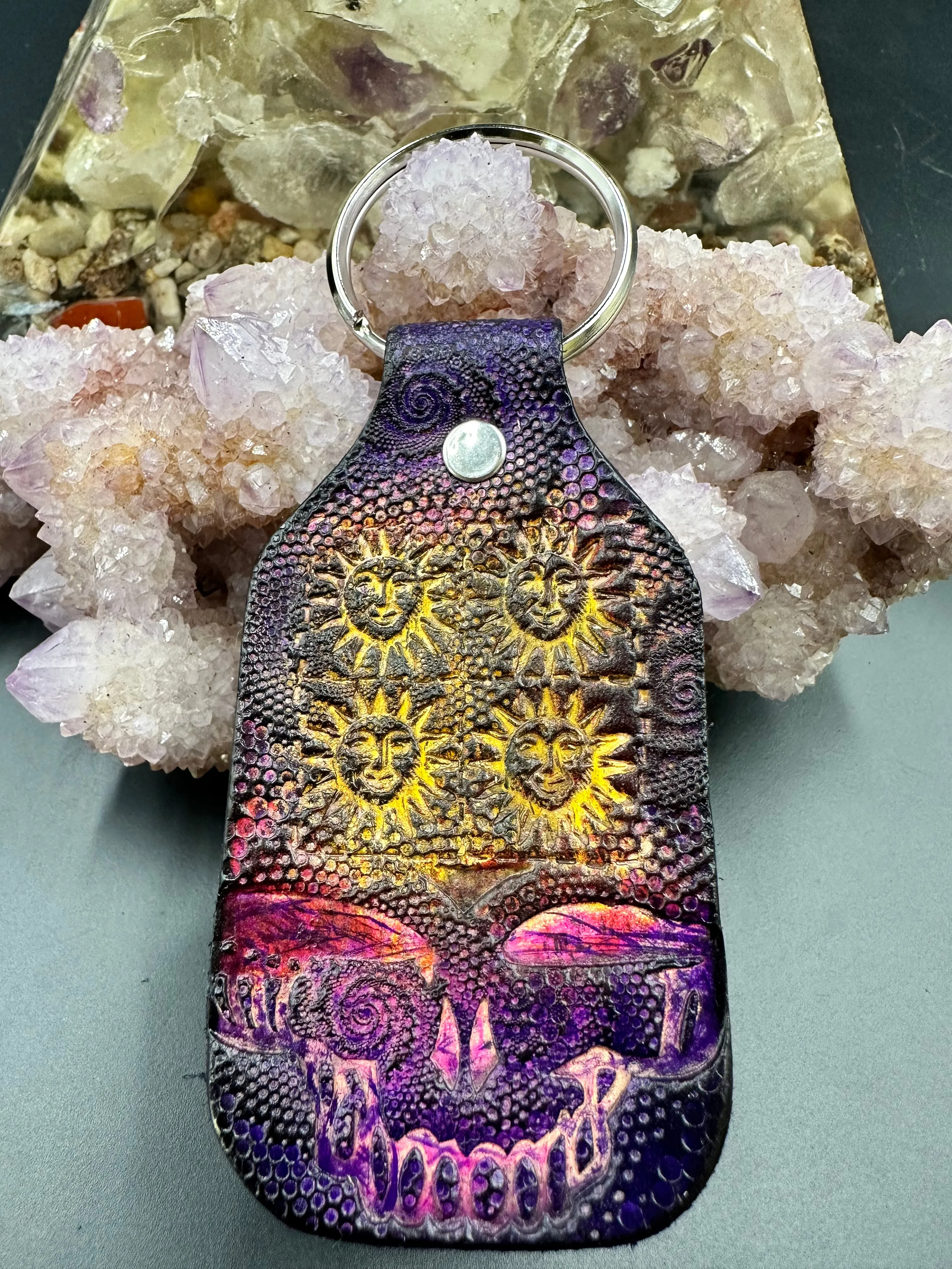Stamped Leather Keychain - Grateful Large Stealie