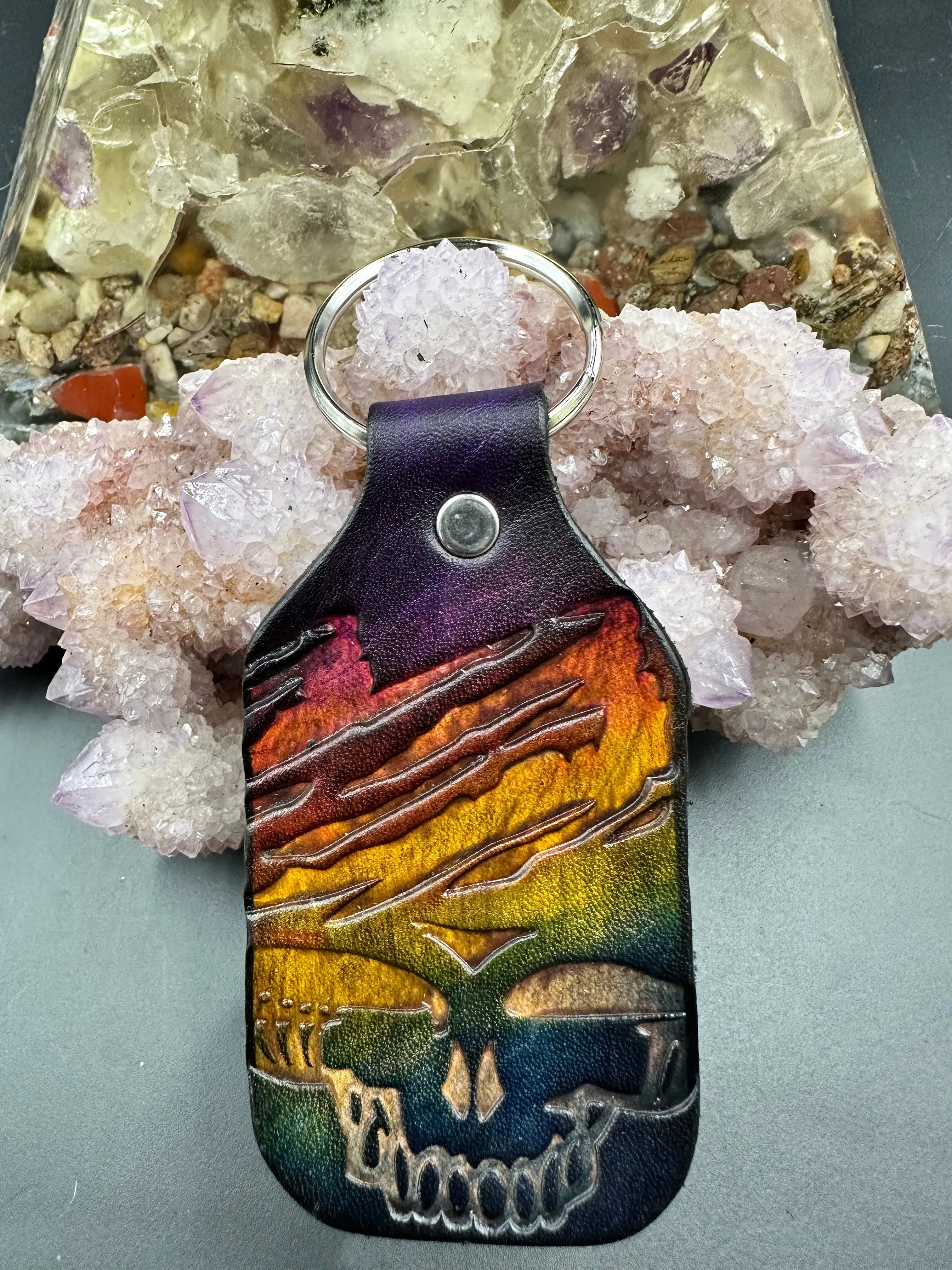 Stamped Leather Keychain - Grateful Large Stealie