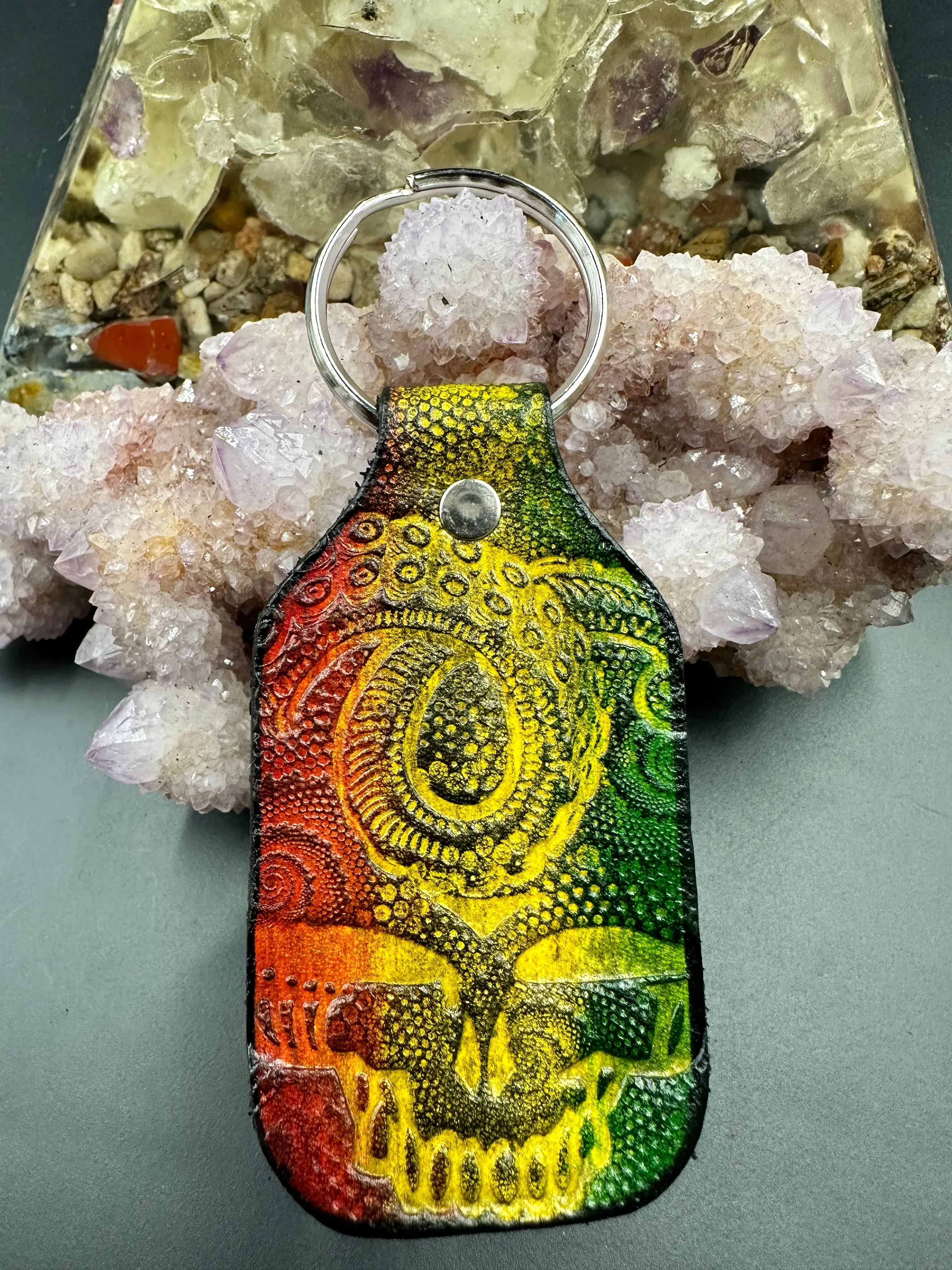 Stamped Leather Keychain - Grateful Large Stealie