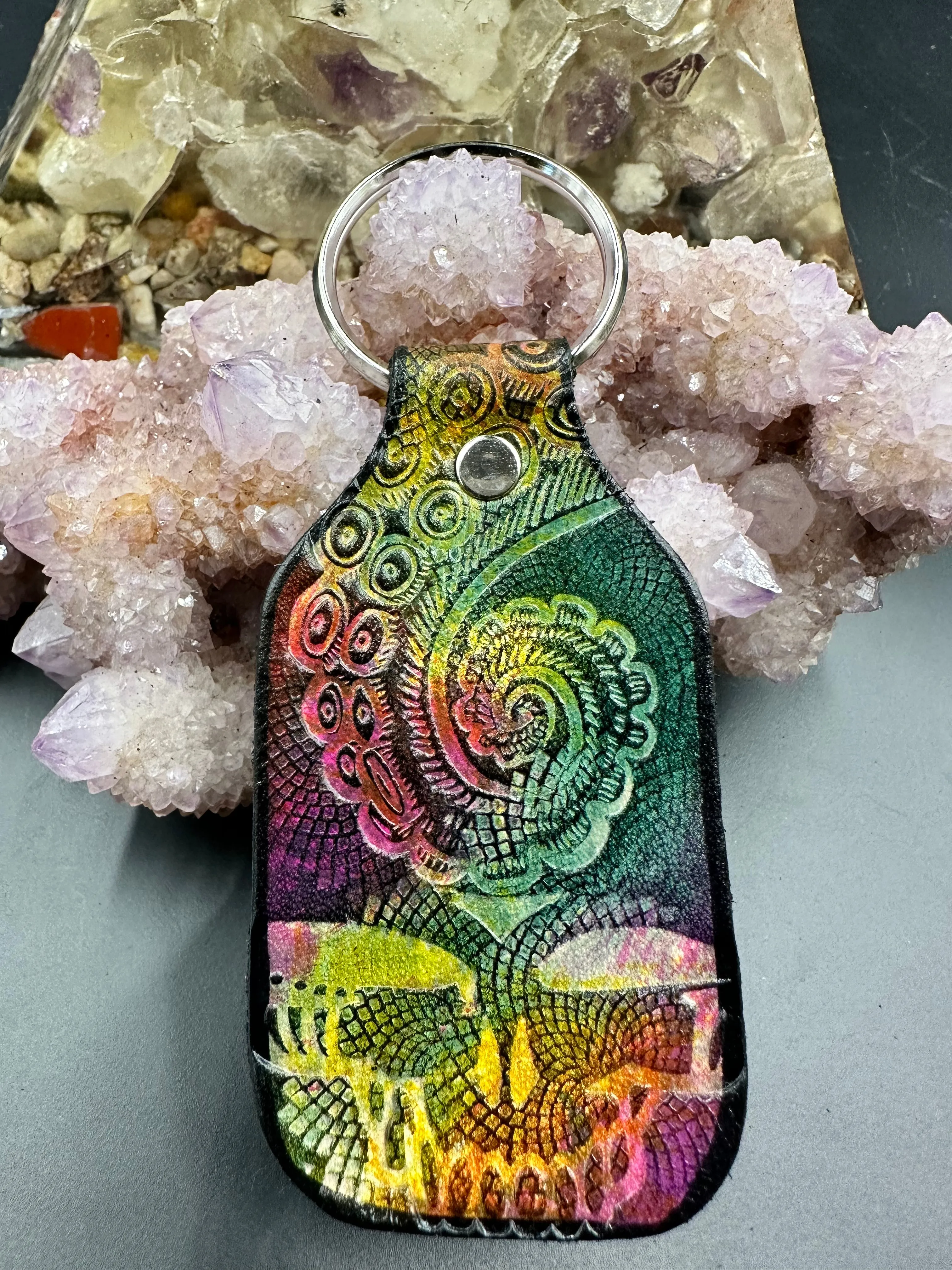 Stamped Leather Keychain - Grateful Large Stealie