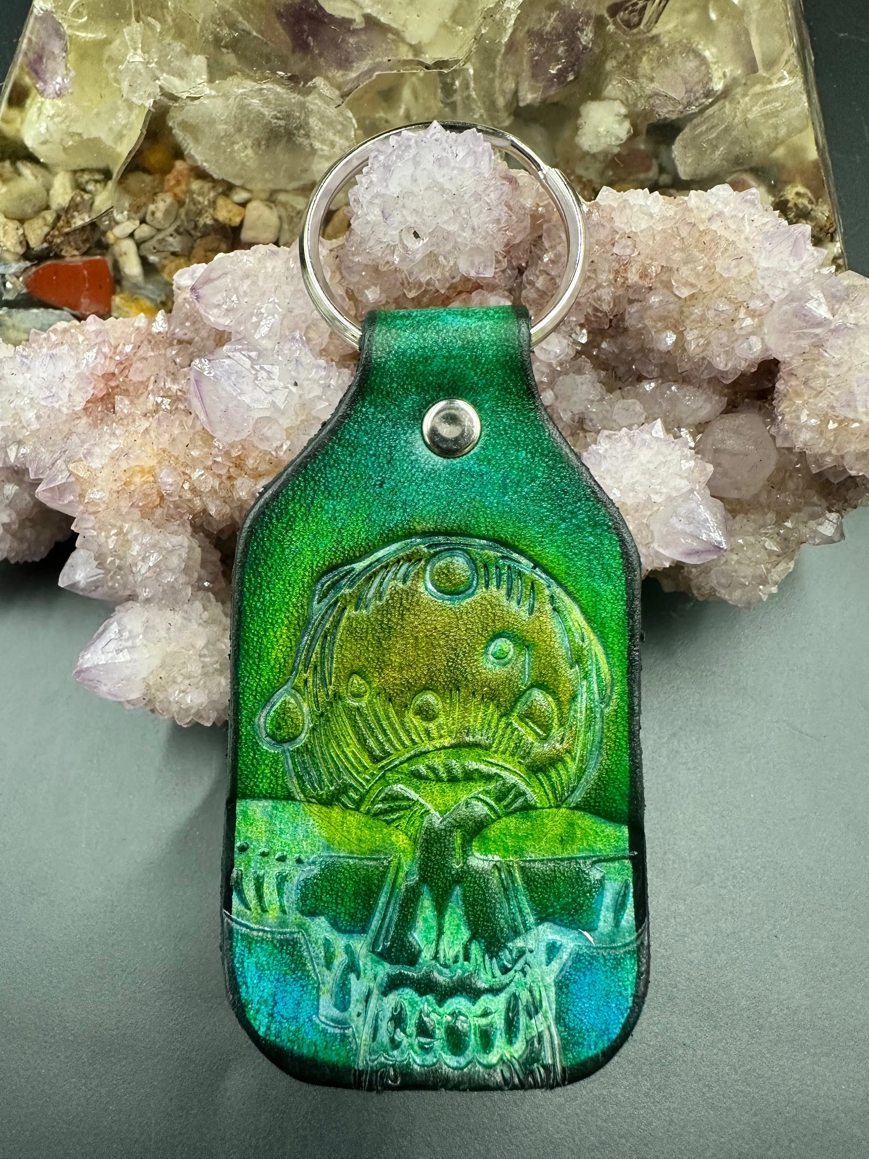 Stamped Leather Keychain - Grateful Large Stealie