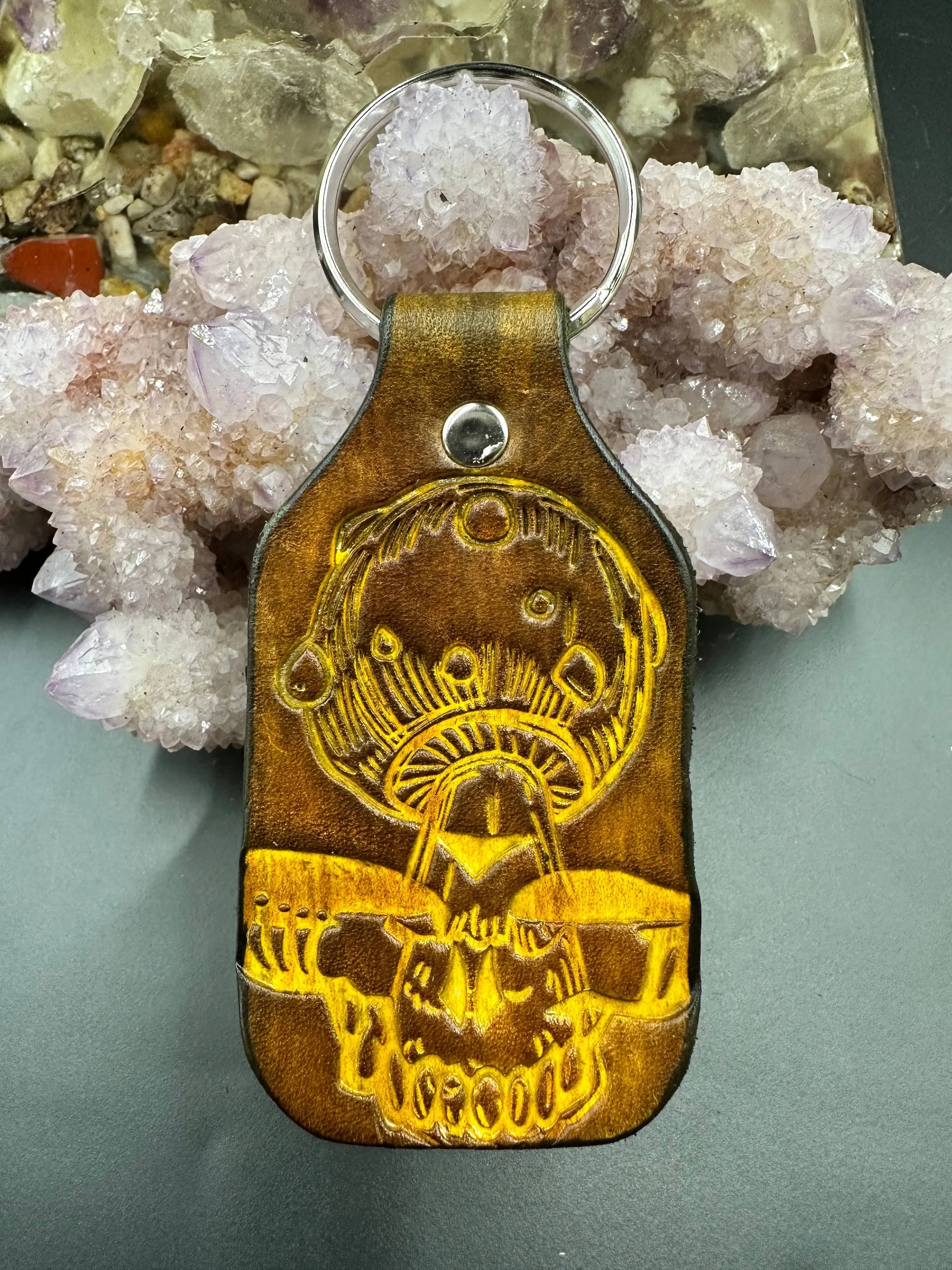 Stamped Leather Keychain - Grateful Large Stealie