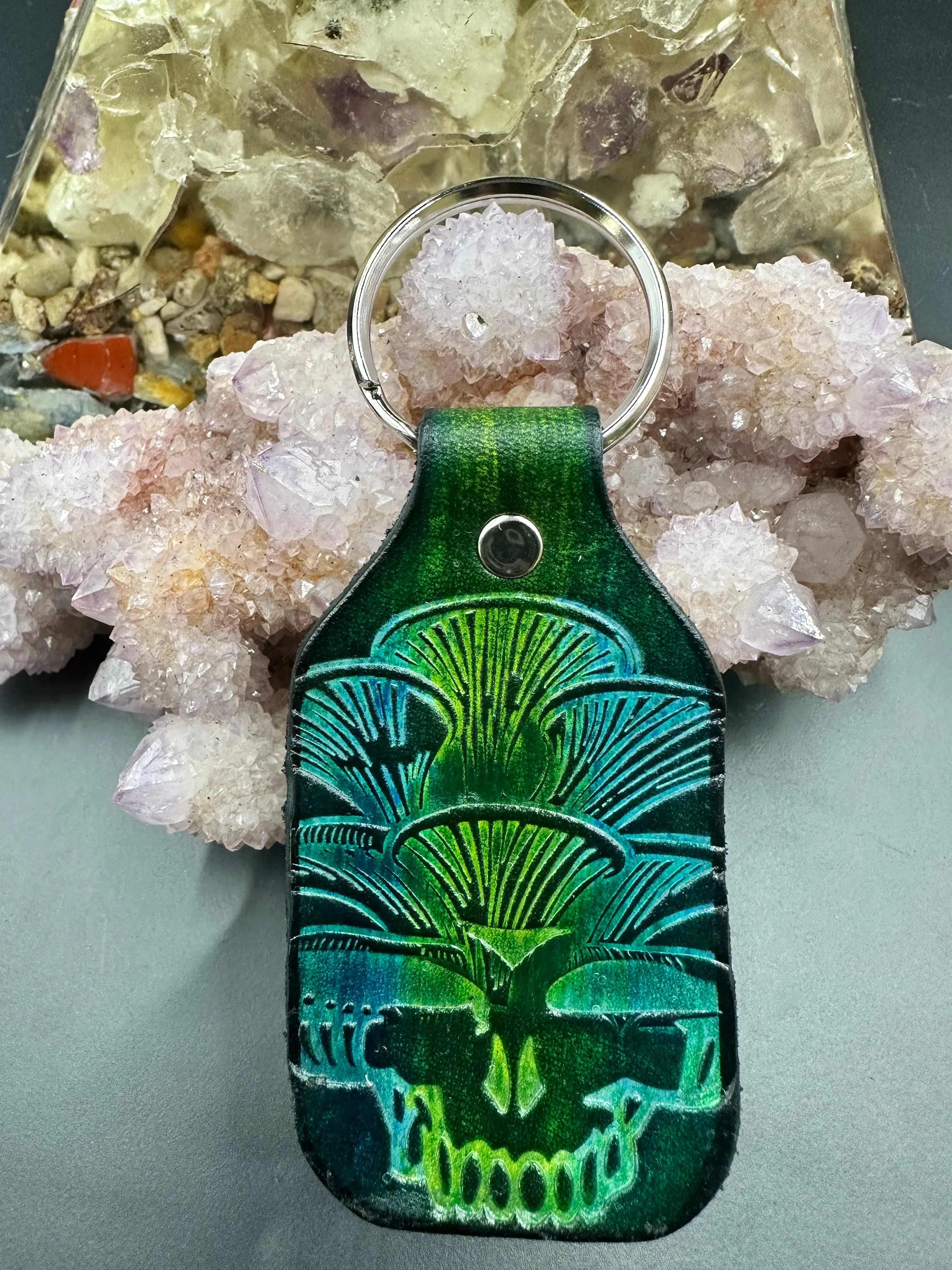 Stamped Leather Keychain - Grateful Large Stealie