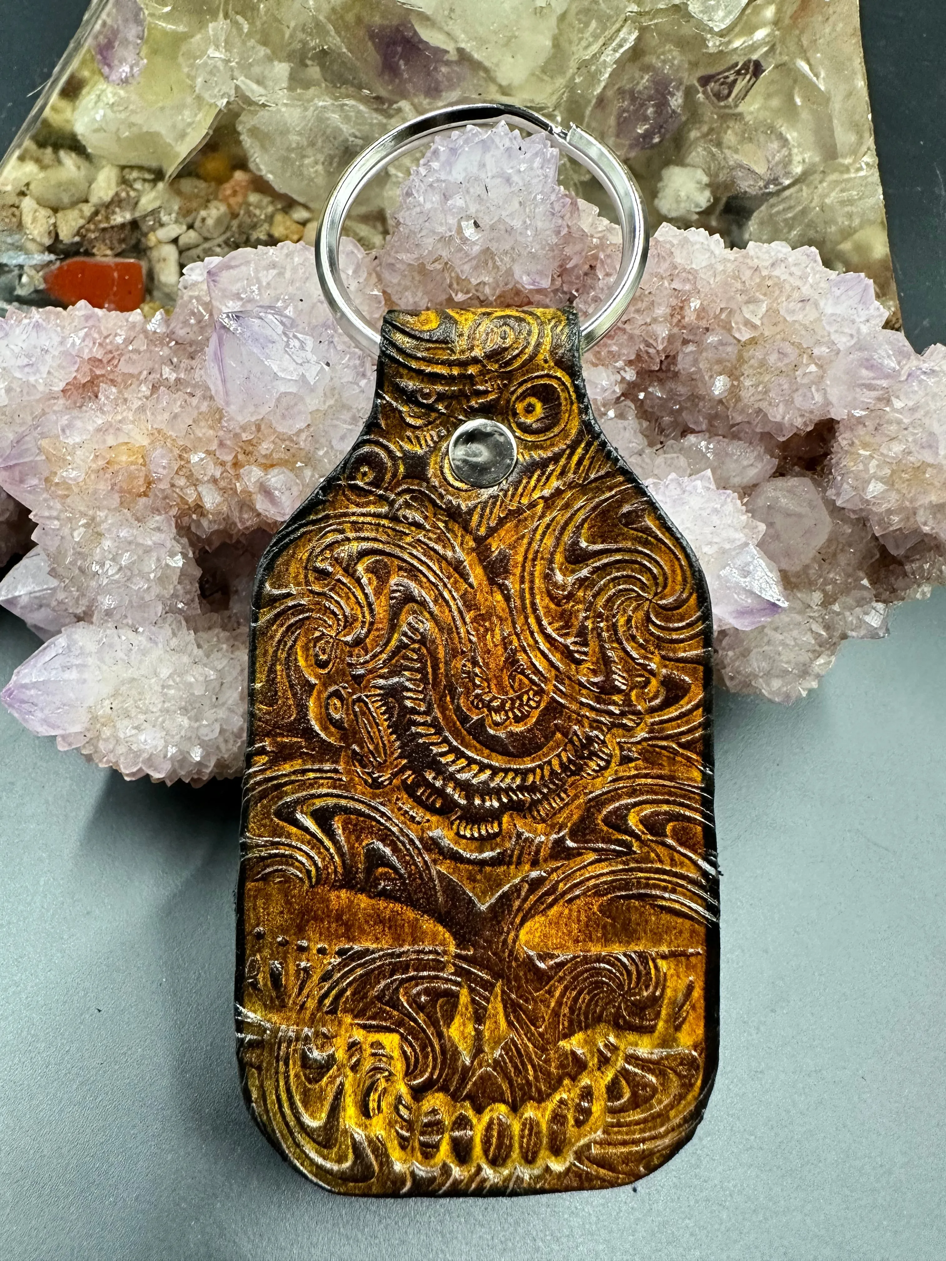 Stamped Leather Keychain - Grateful Large Stealie