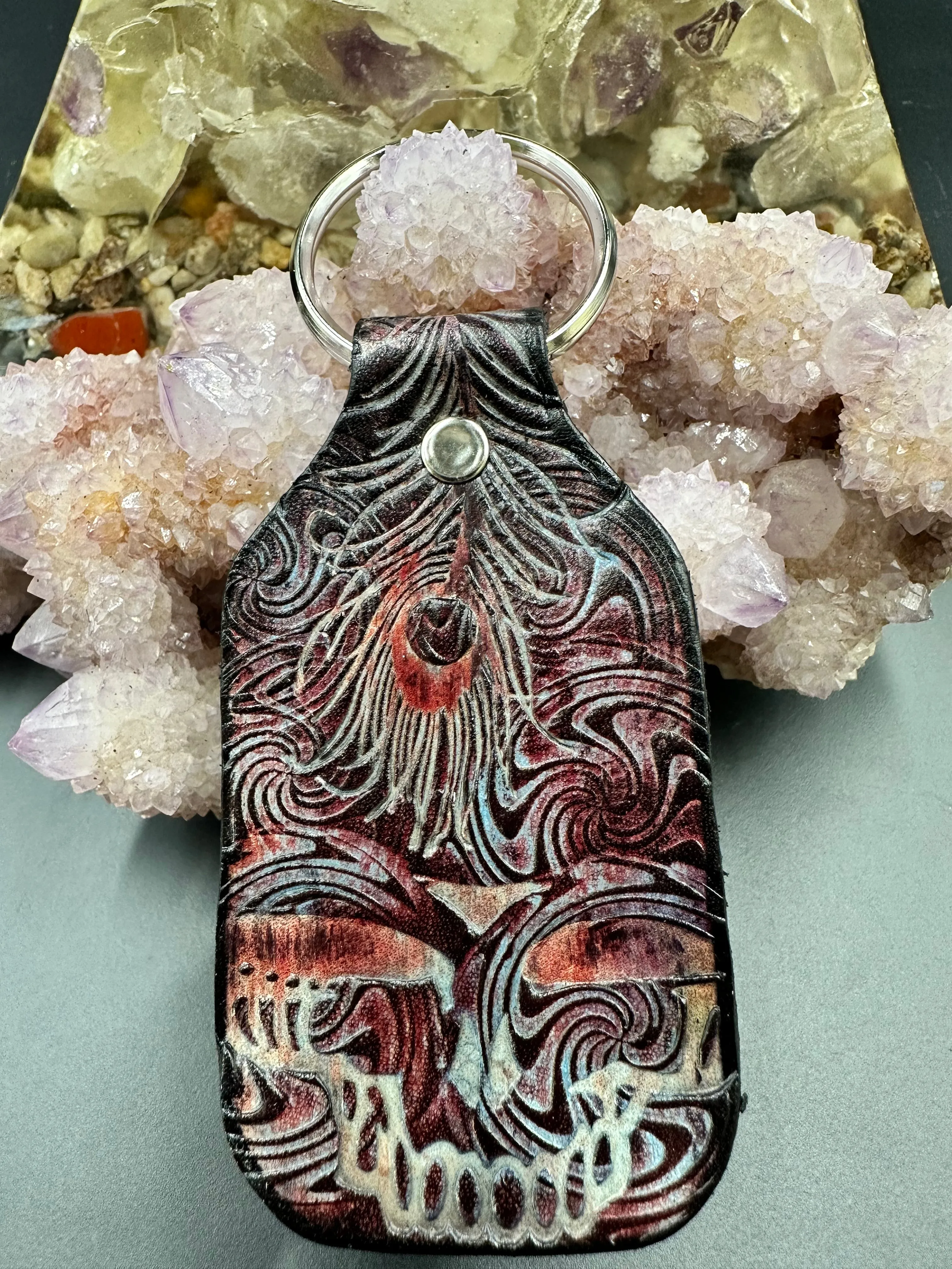 Stamped Leather Keychain - Grateful Large Stealie
