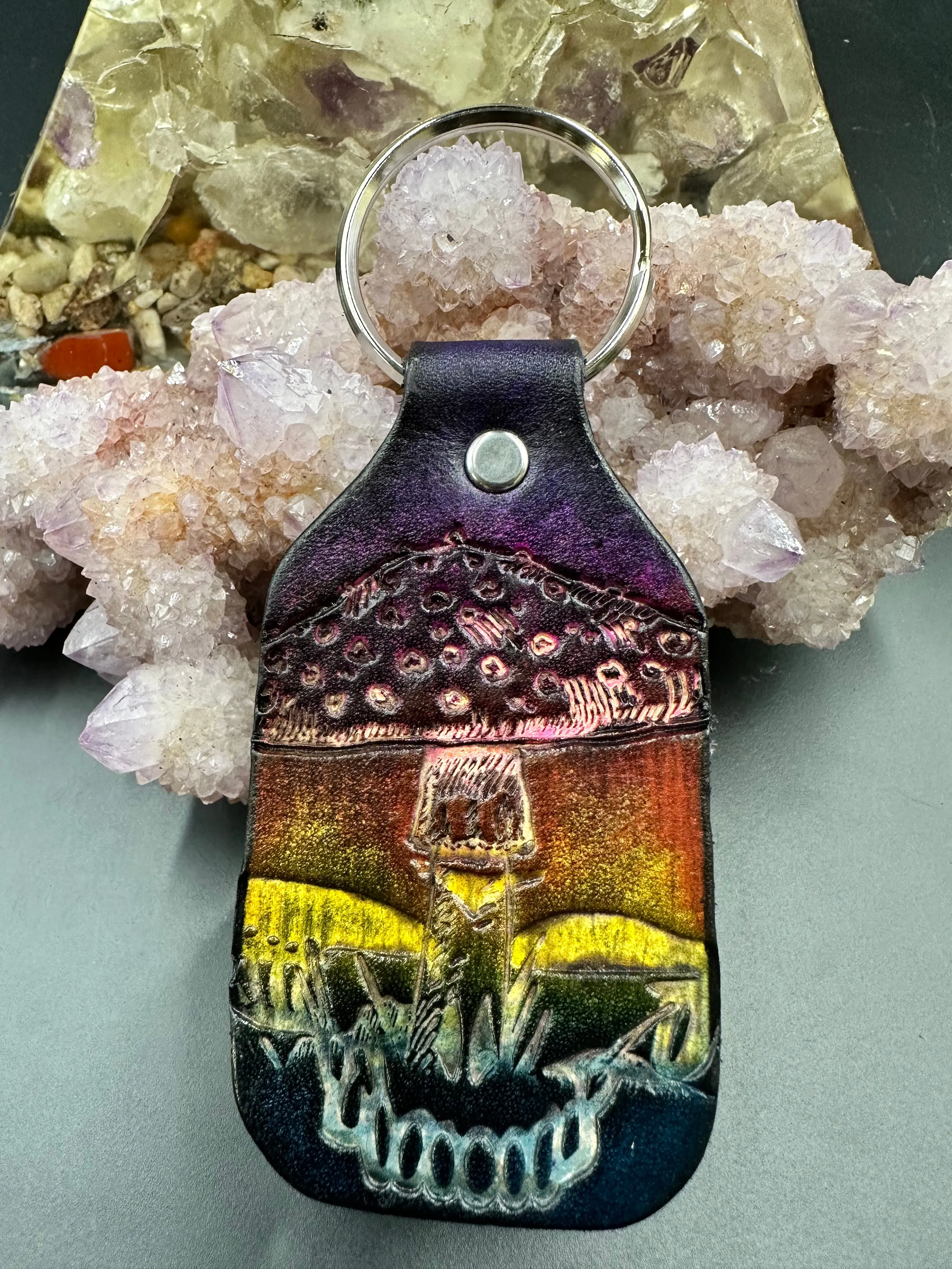Stamped Leather Keychain - Grateful Large Stealie
