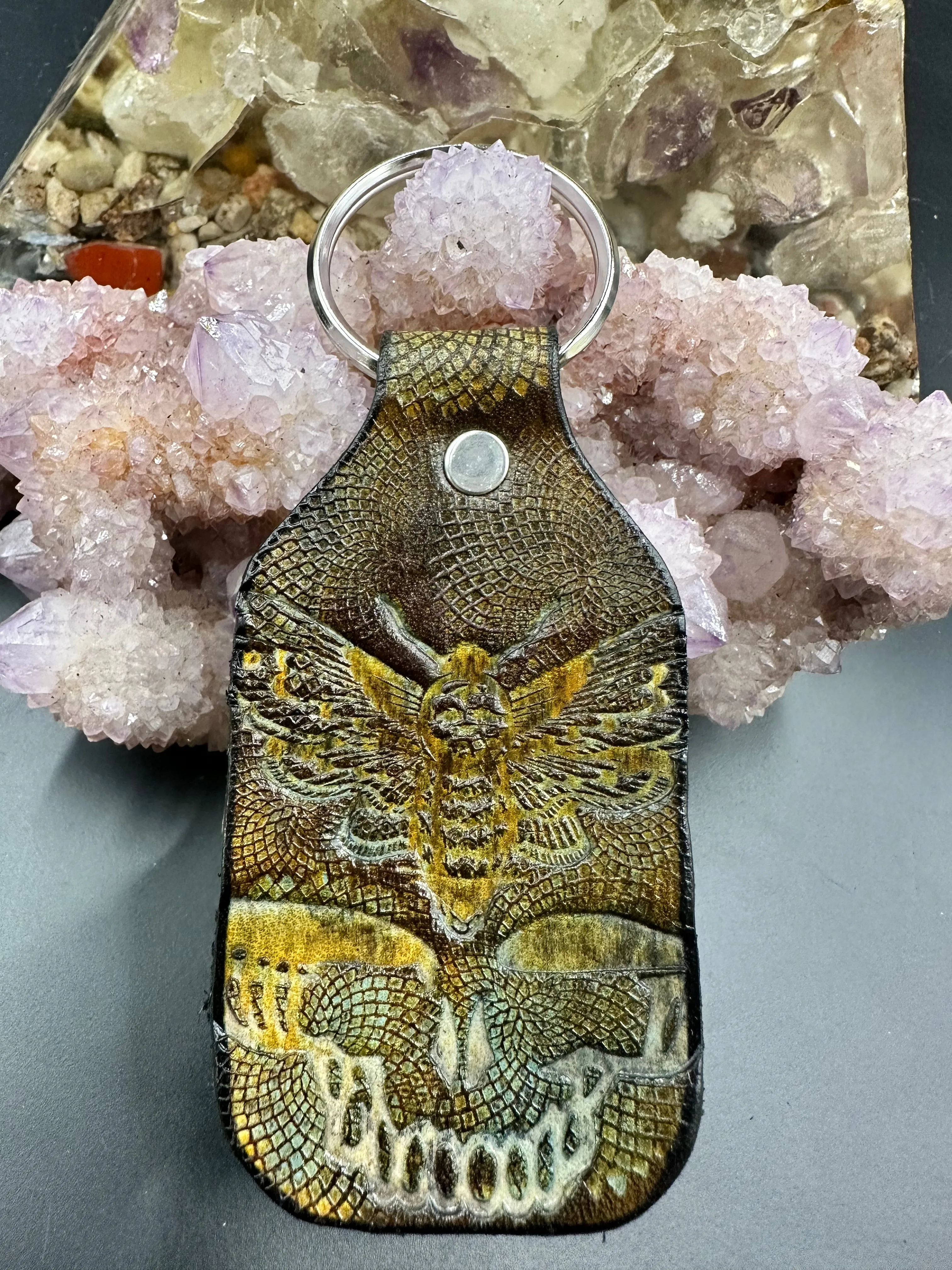 Stamped Leather Keychain - Grateful Large Stealie