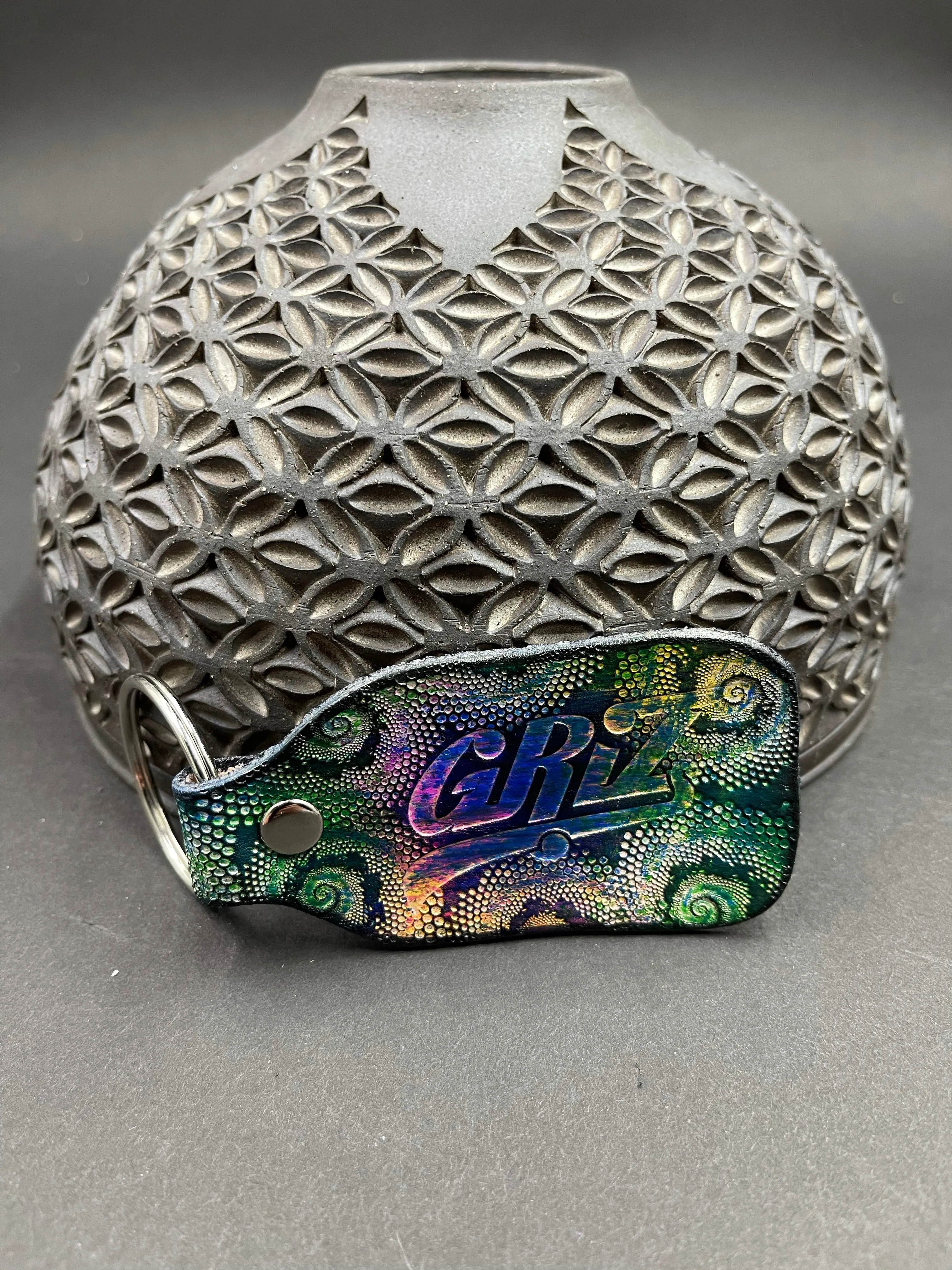 Stamped Leather Keychain - Griz