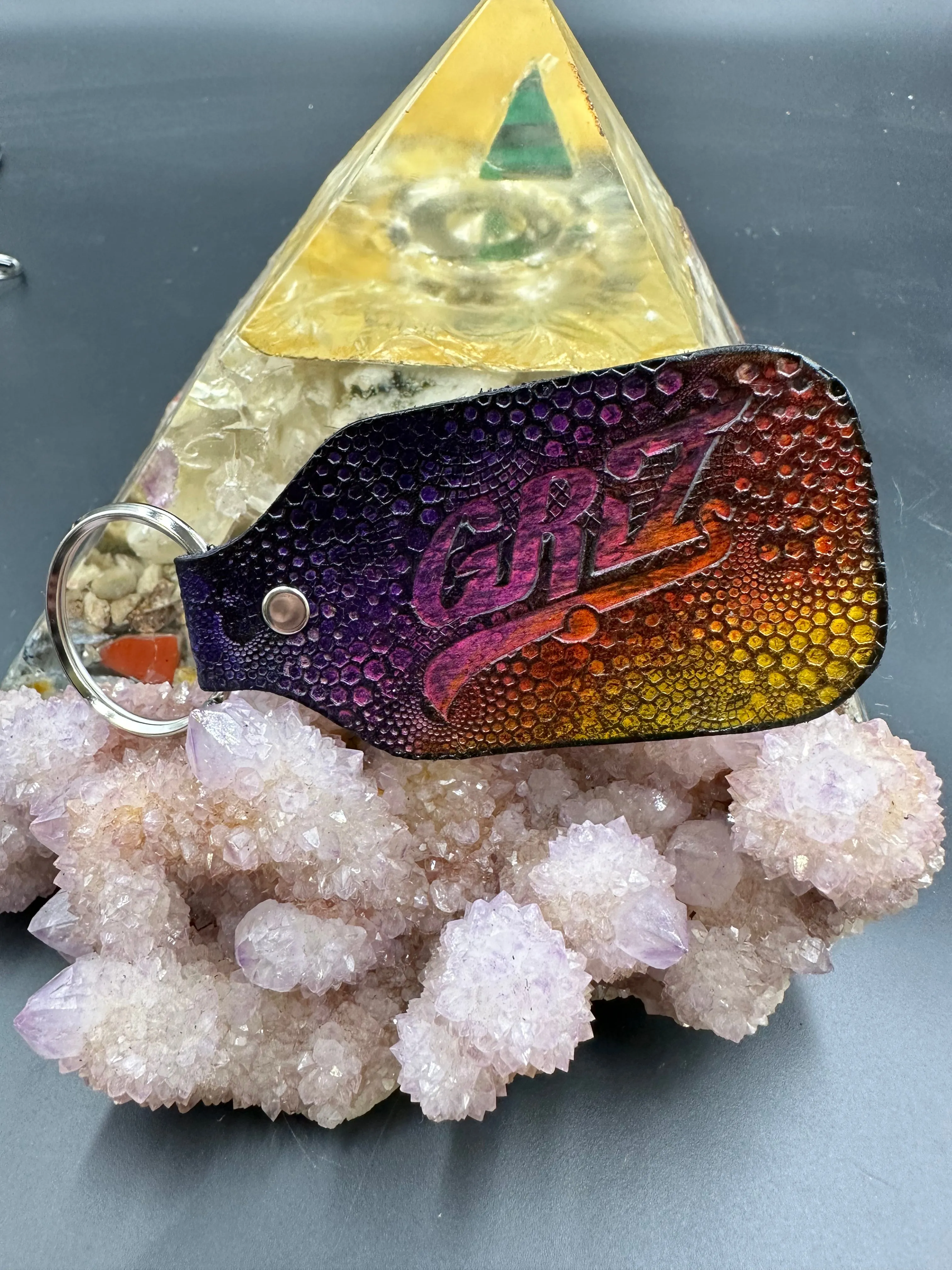 Stamped Leather Keychain - Griz