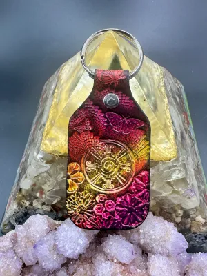 Stamped Leather Keychain - Hunab Ku (Galactic Butterfly)