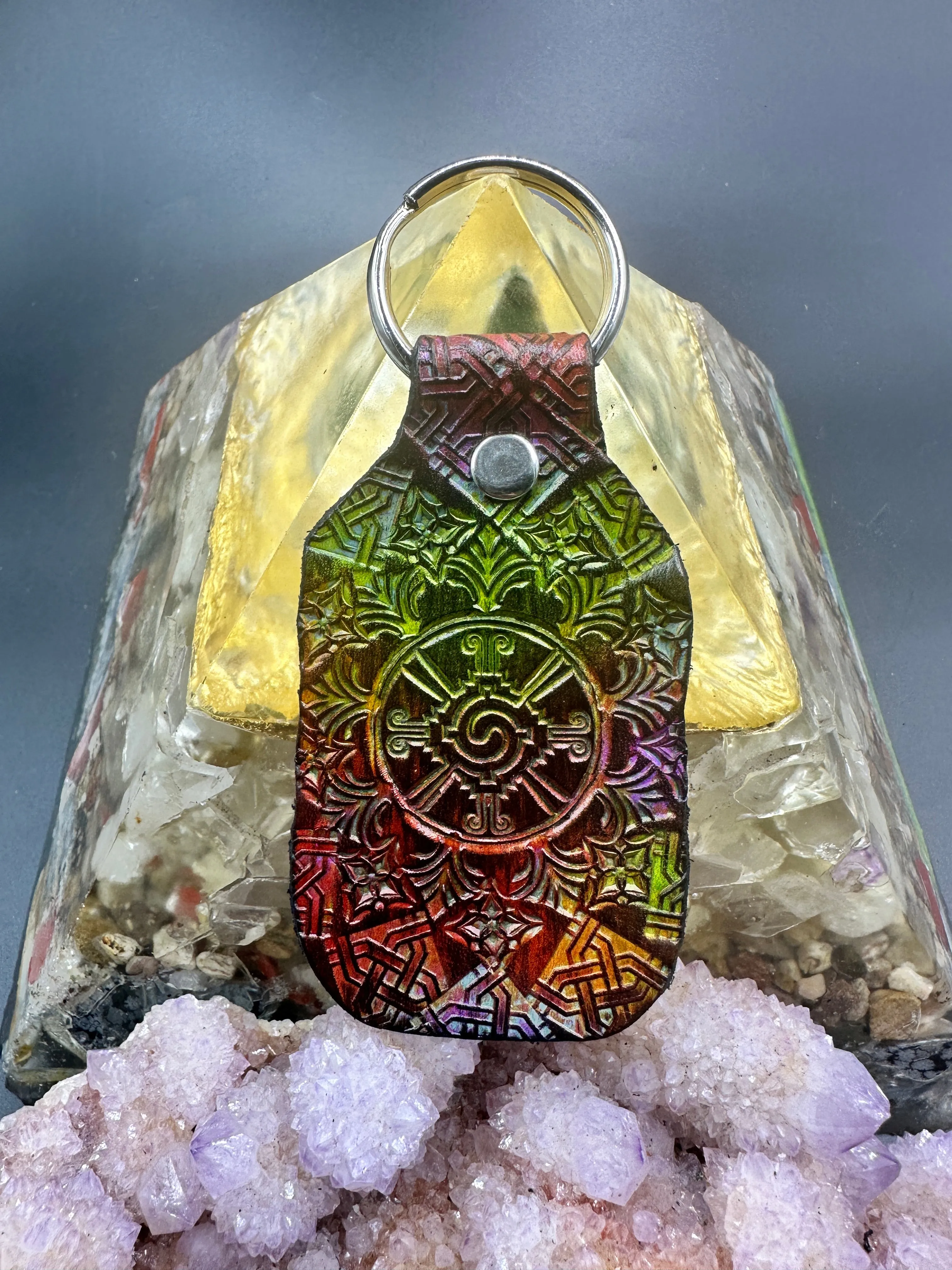 Stamped Leather Keychain - Hunab Ku (Galactic Butterfly)