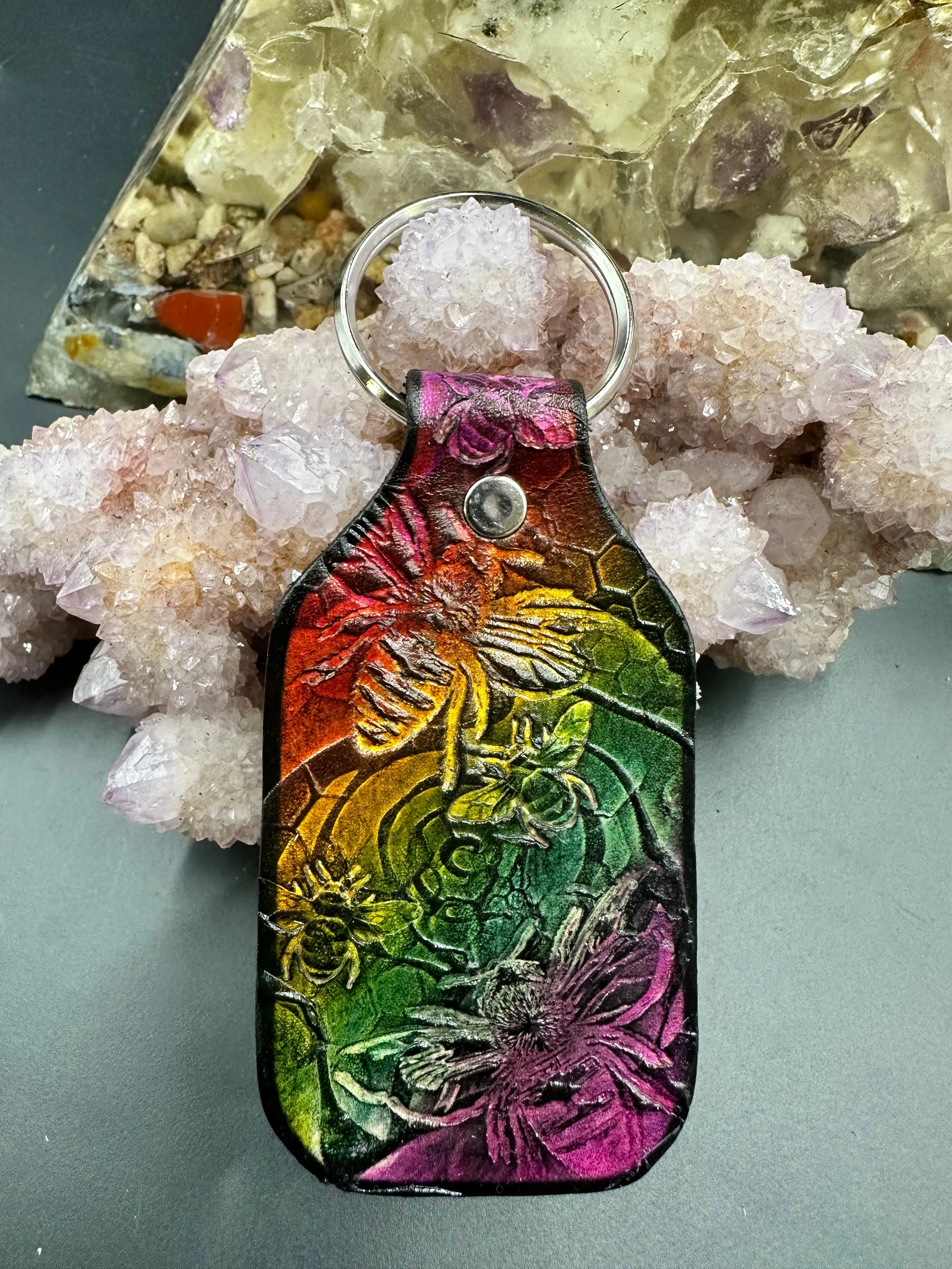 Stamped Leather Keychain - Large Rose