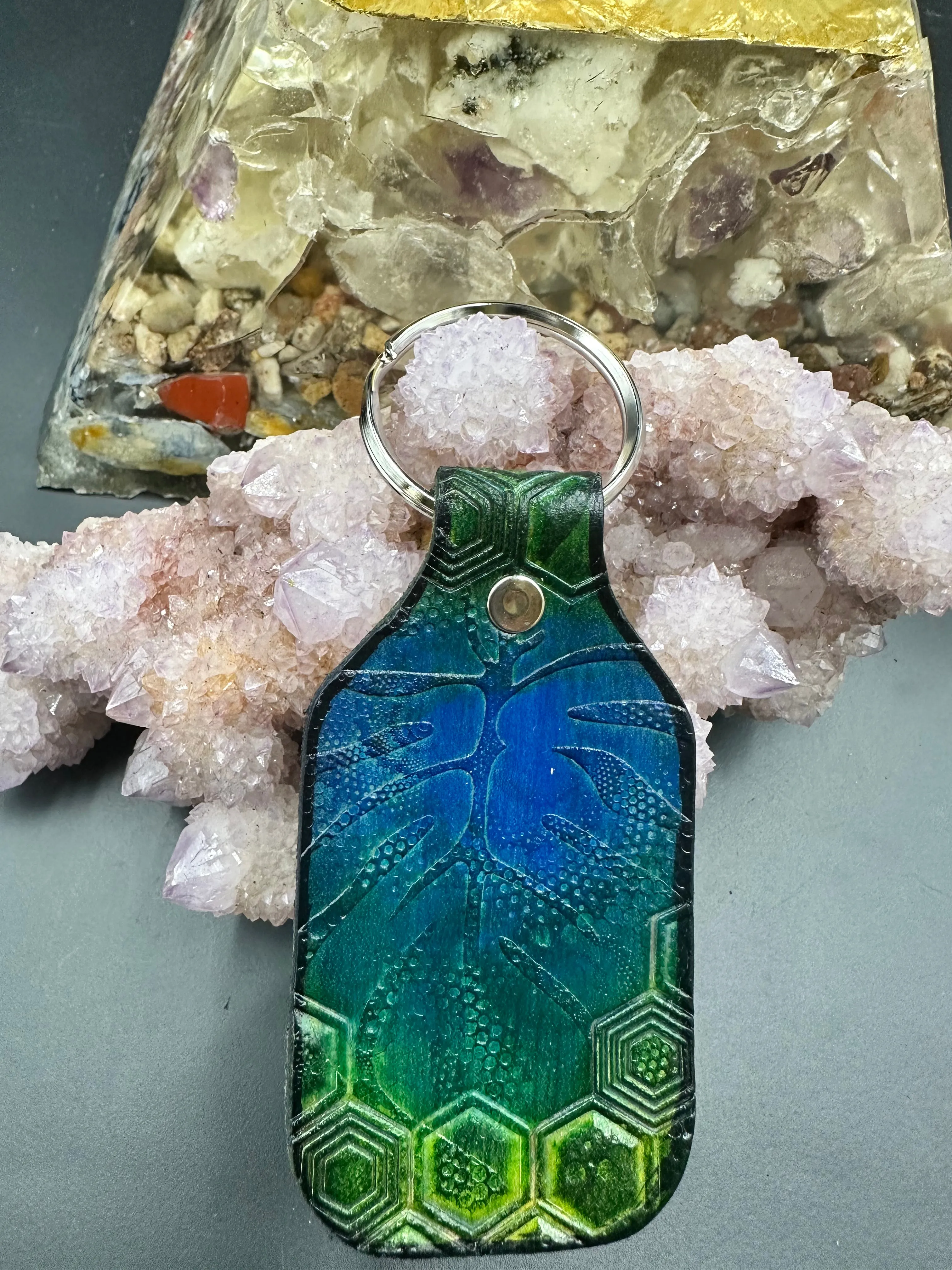 Stamped Leather Keychain - Monstera Leaf Large