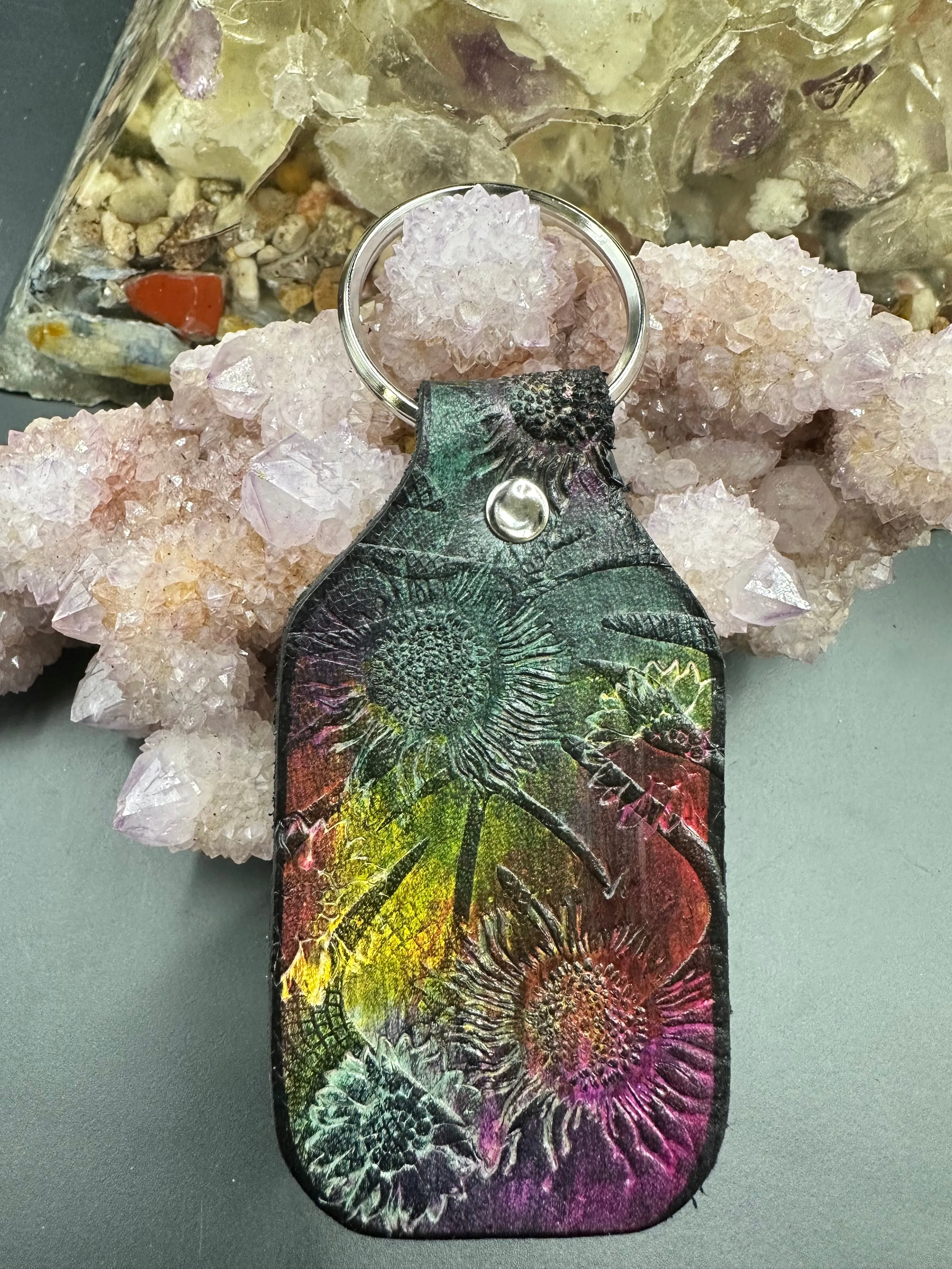 Stamped Leather Keychain - Monstera Leaf Large