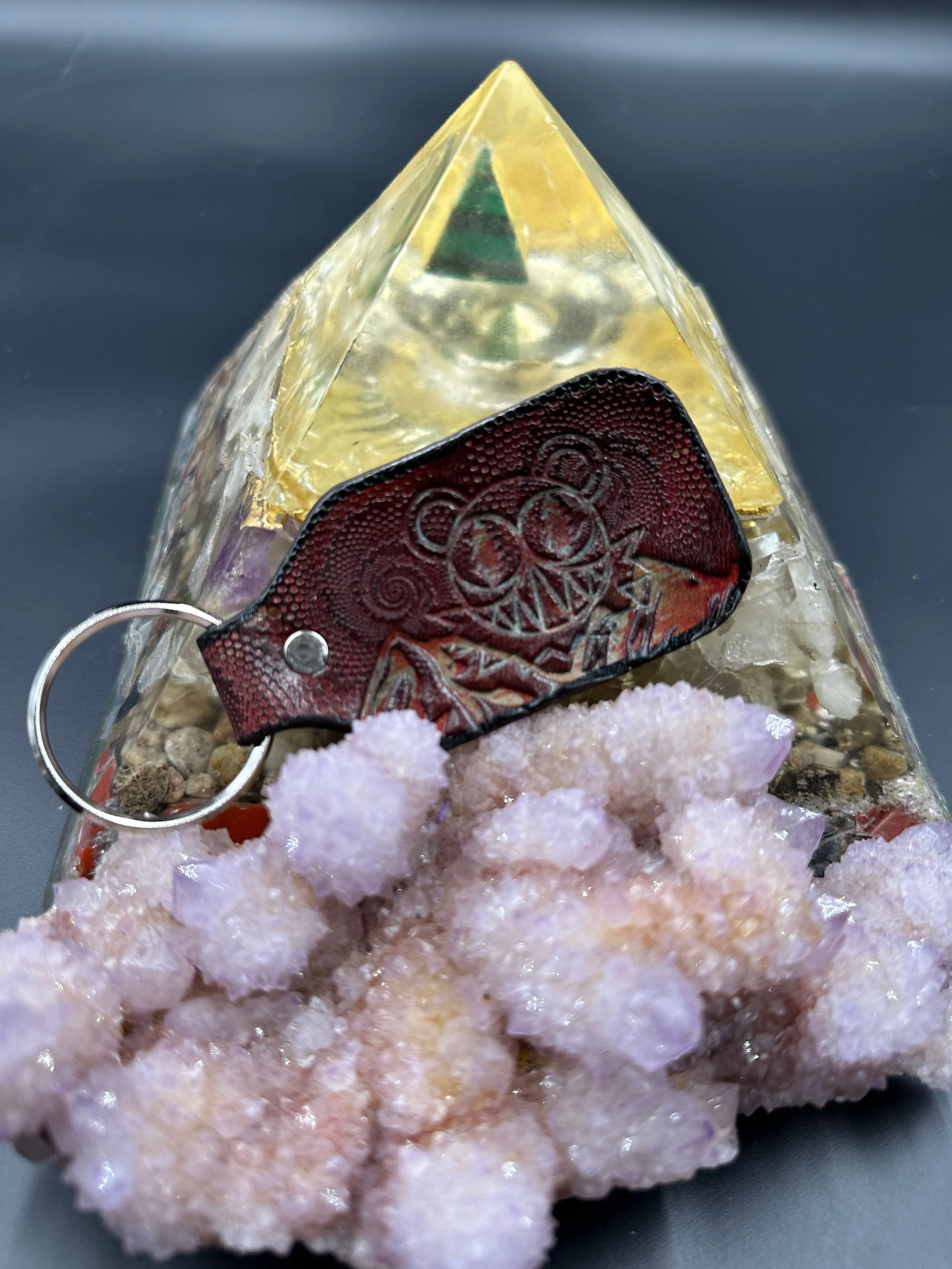 Stamped Leather Keychain - Mountains