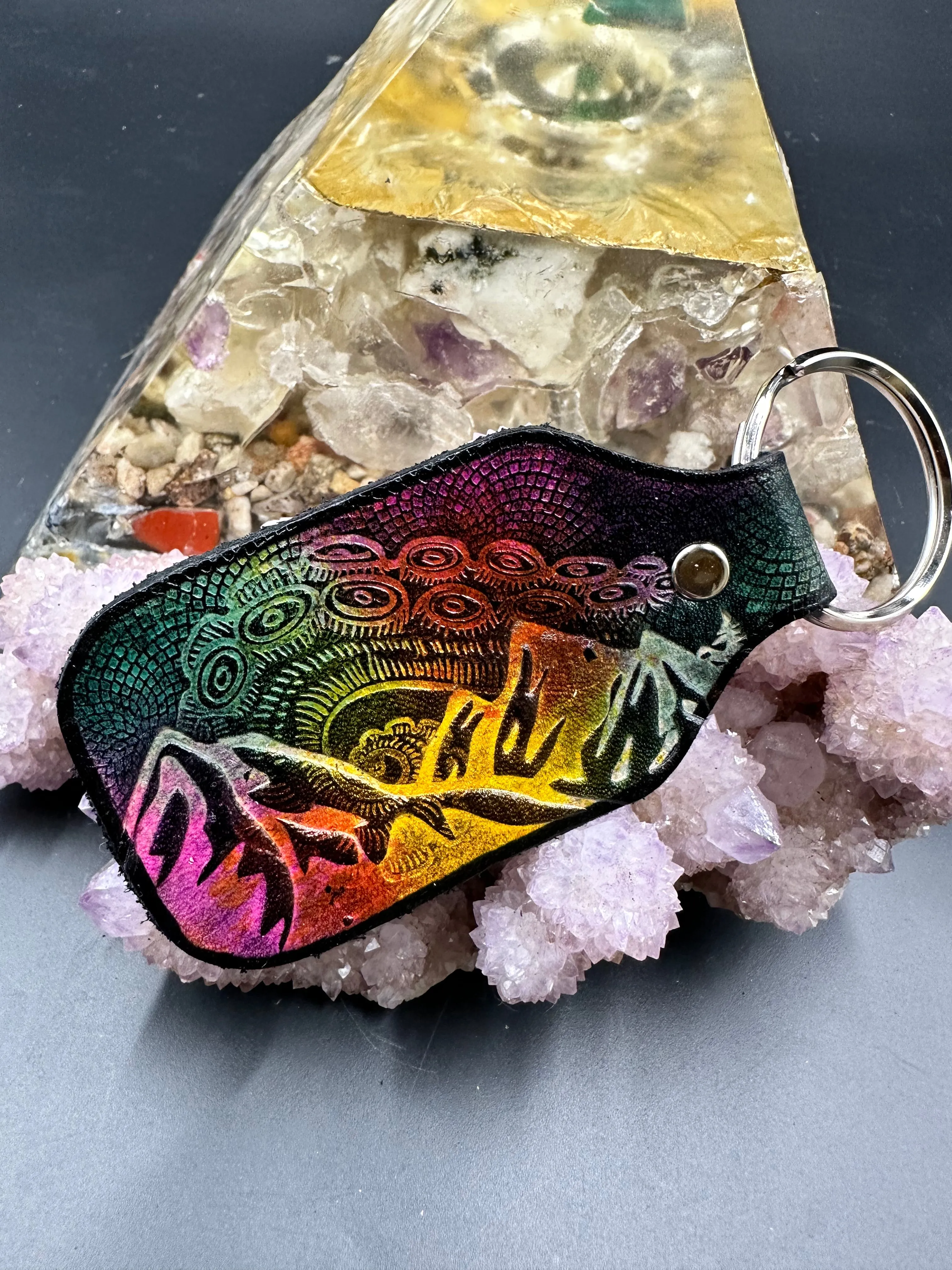 Stamped Leather Keychain - Tentacles