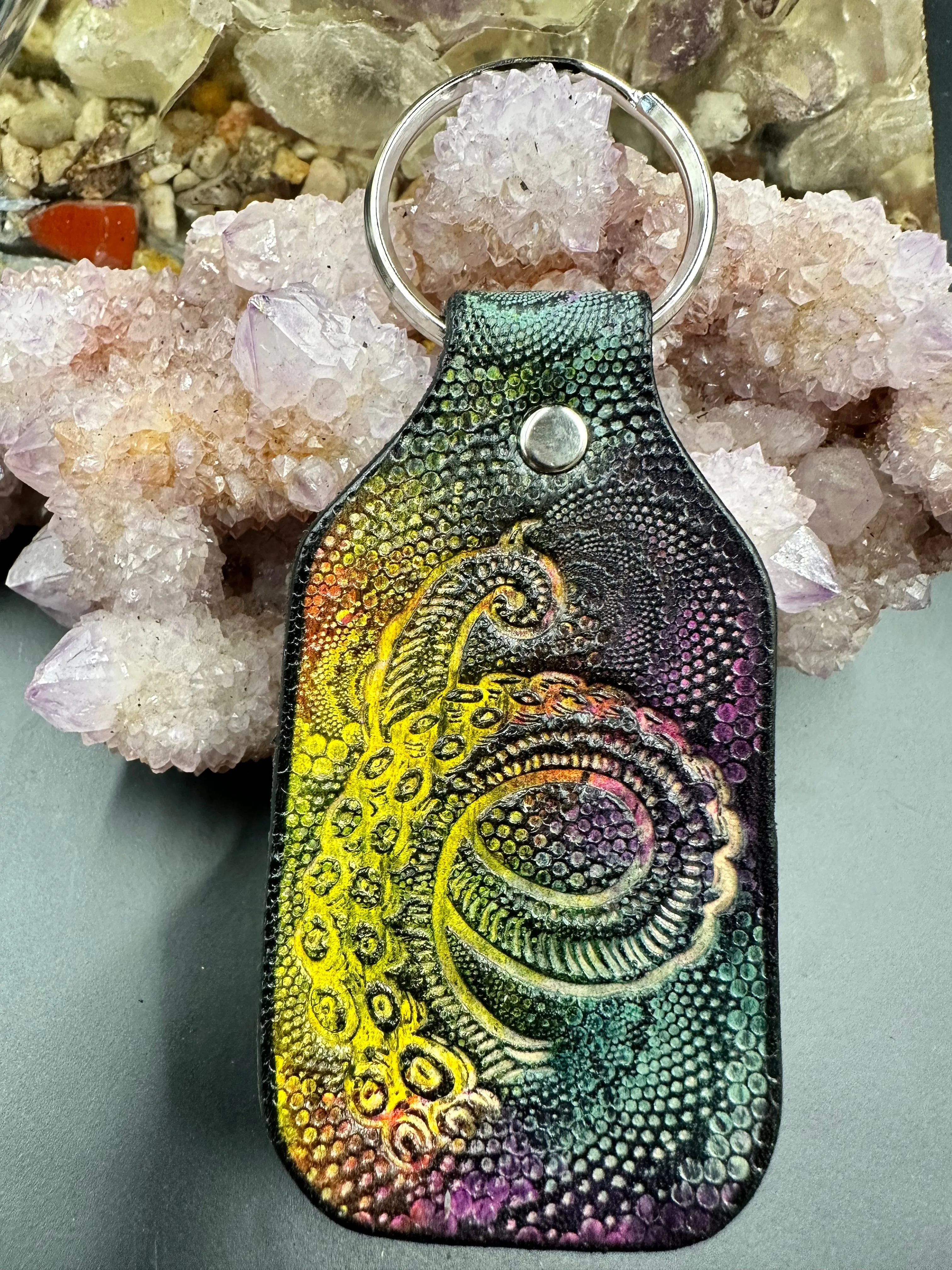 Stamped Leather Keychain - Tentacles