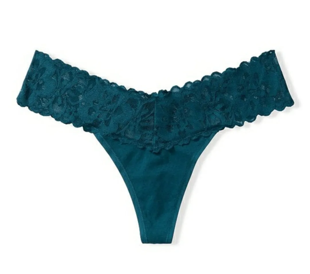 Stretch Cotton Lace Waist Thong