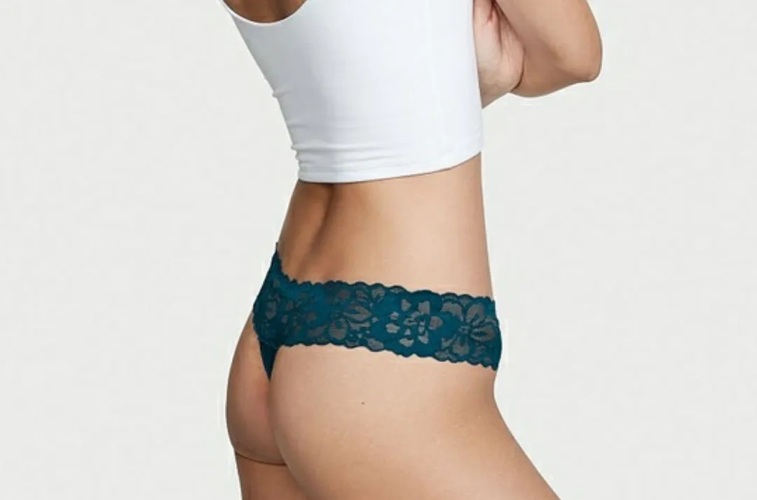 Stretch Cotton Lace Waist Thong