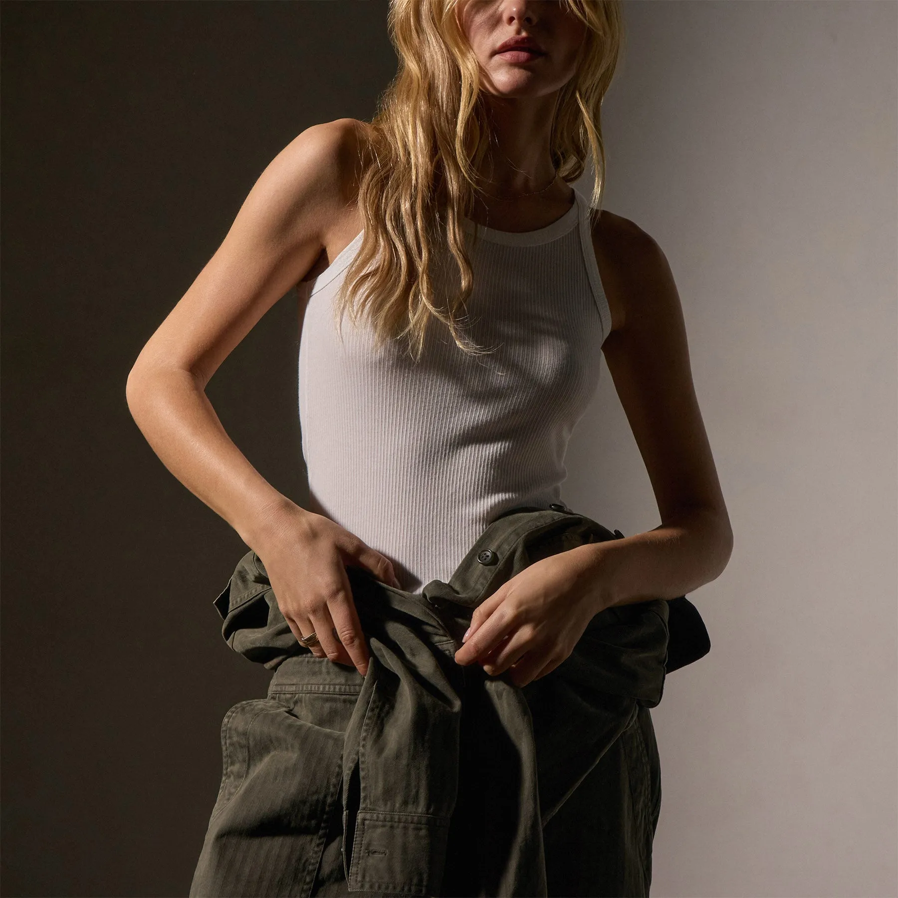 Stretch Herringbone Jumpsuit - Army Green Pigment