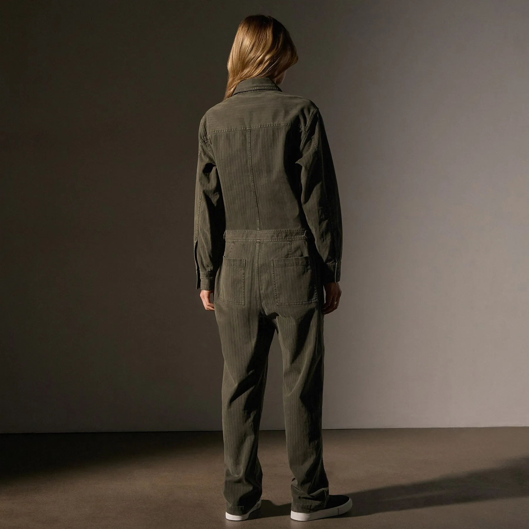 Stretch Herringbone Jumpsuit - Army Green Pigment