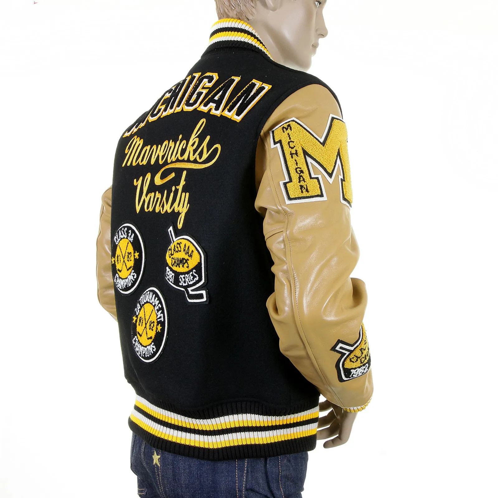 Sugar Cane's Whitesville Letterman WV12310 30oz melton wool set in award Mavericks stadium jacket CANE1091