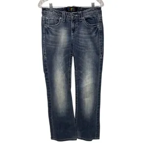 Sugar Factory Size 28 US 6 Embroidered Medium Blue Bootcut Jeans (retail $299)