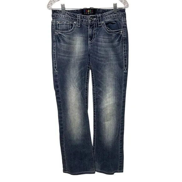 Sugar Factory Size 28 US 6 Embroidered Medium Blue Bootcut Jeans (retail $299)