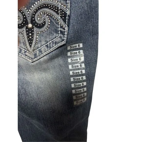 Sugar Factory Size 28 US 6 Embroidered Medium Blue Bootcut Jeans (retail $299)